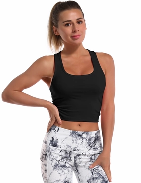 Racerback Athletic Crop Tank Tops black_Golf
