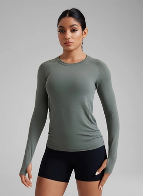 Seamless Crew Neck Workout Long Sleeve Shirts