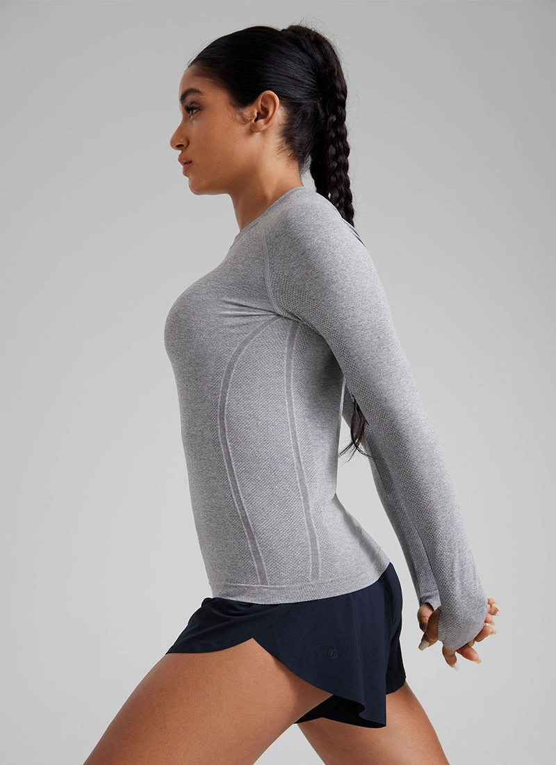 Seamless Crew Neck Workout Long Sleeve Shirts