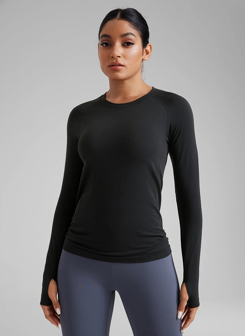 Seamless Crew Neck Workout Long Sleeve Shirts