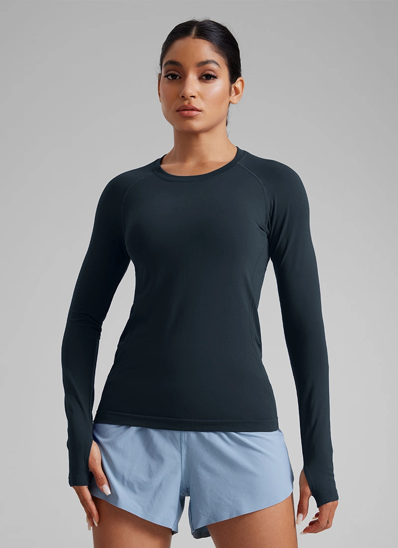 Seamless Crew Neck Workout Long Sleeve Shirts