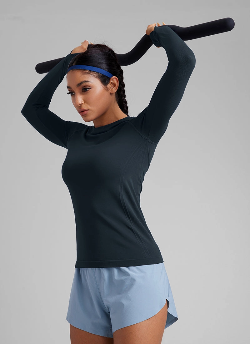 Seamless Crew Neck Workout Long Sleeve Shirts