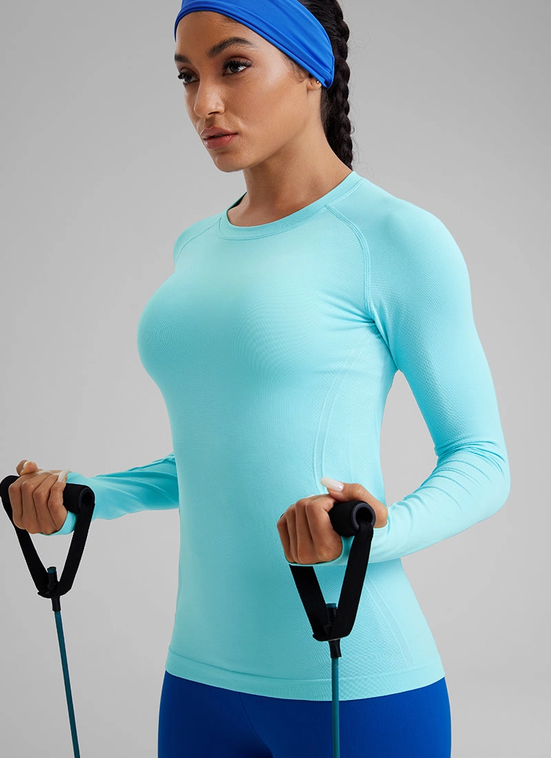 Seamless Crew Neck Workout Long Sleeve Shirts