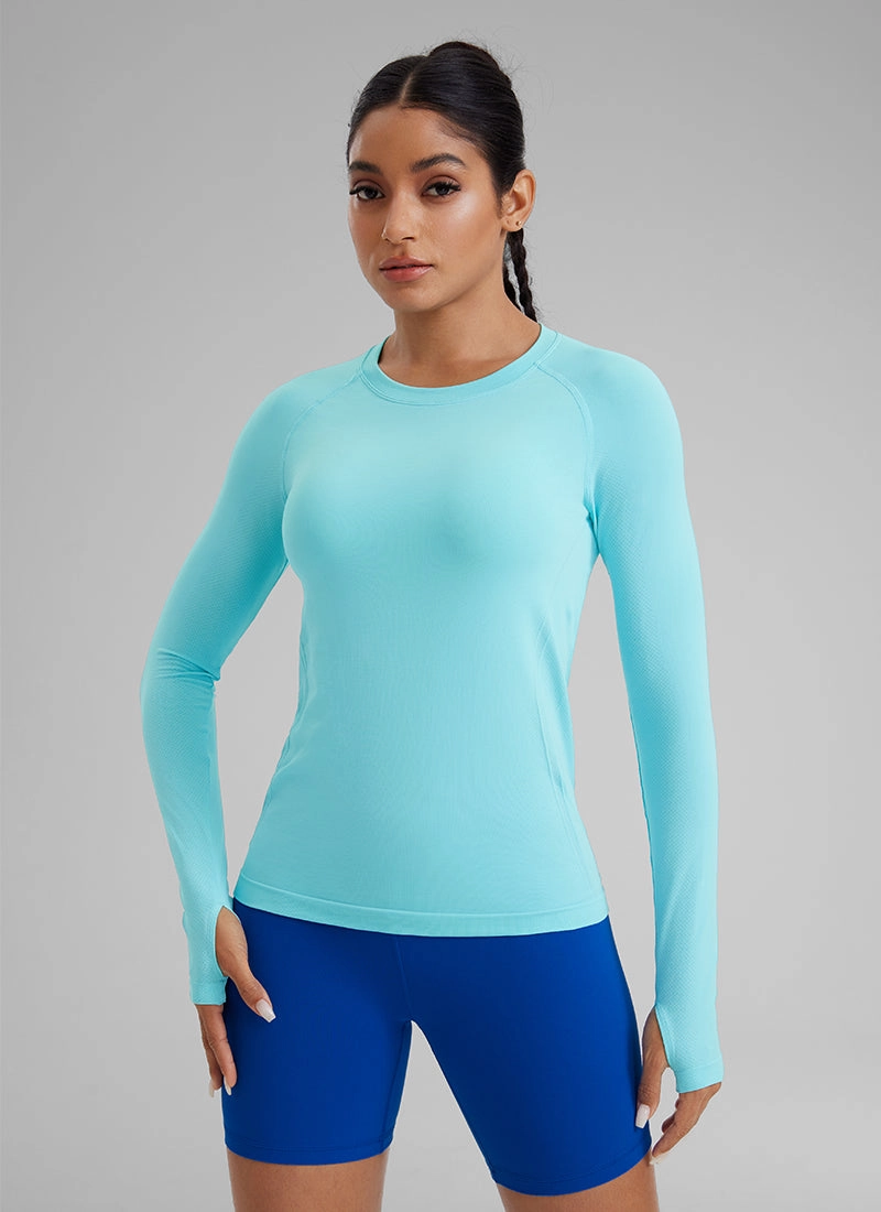 Seamless Crew Neck Workout Long Sleeve Shirts