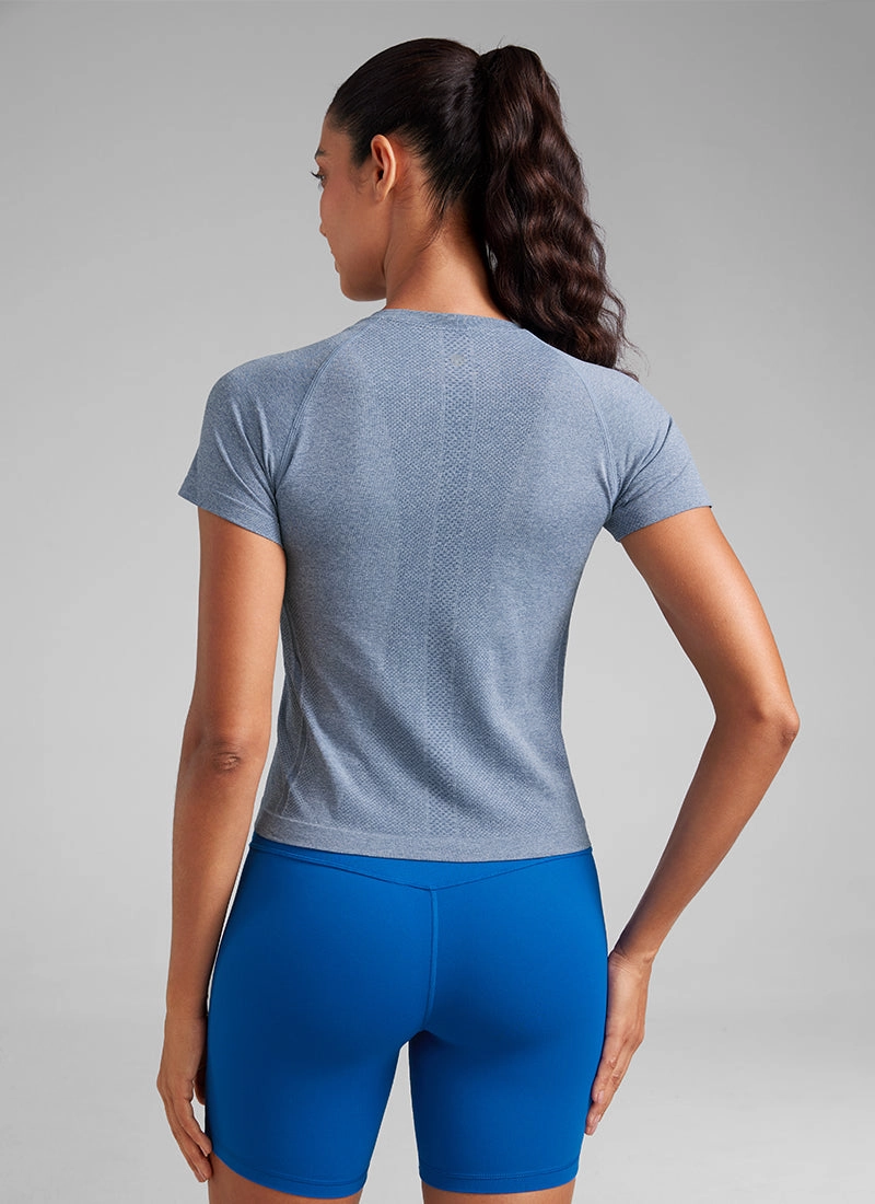 Seamless Crewneck Short Sleeve Shirts Waist Length