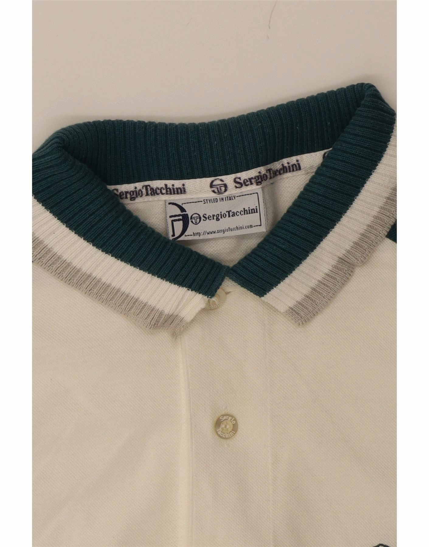SERGIO TACCHINI Mens Polo Shirt Medium White Colourblock Cotton Classic