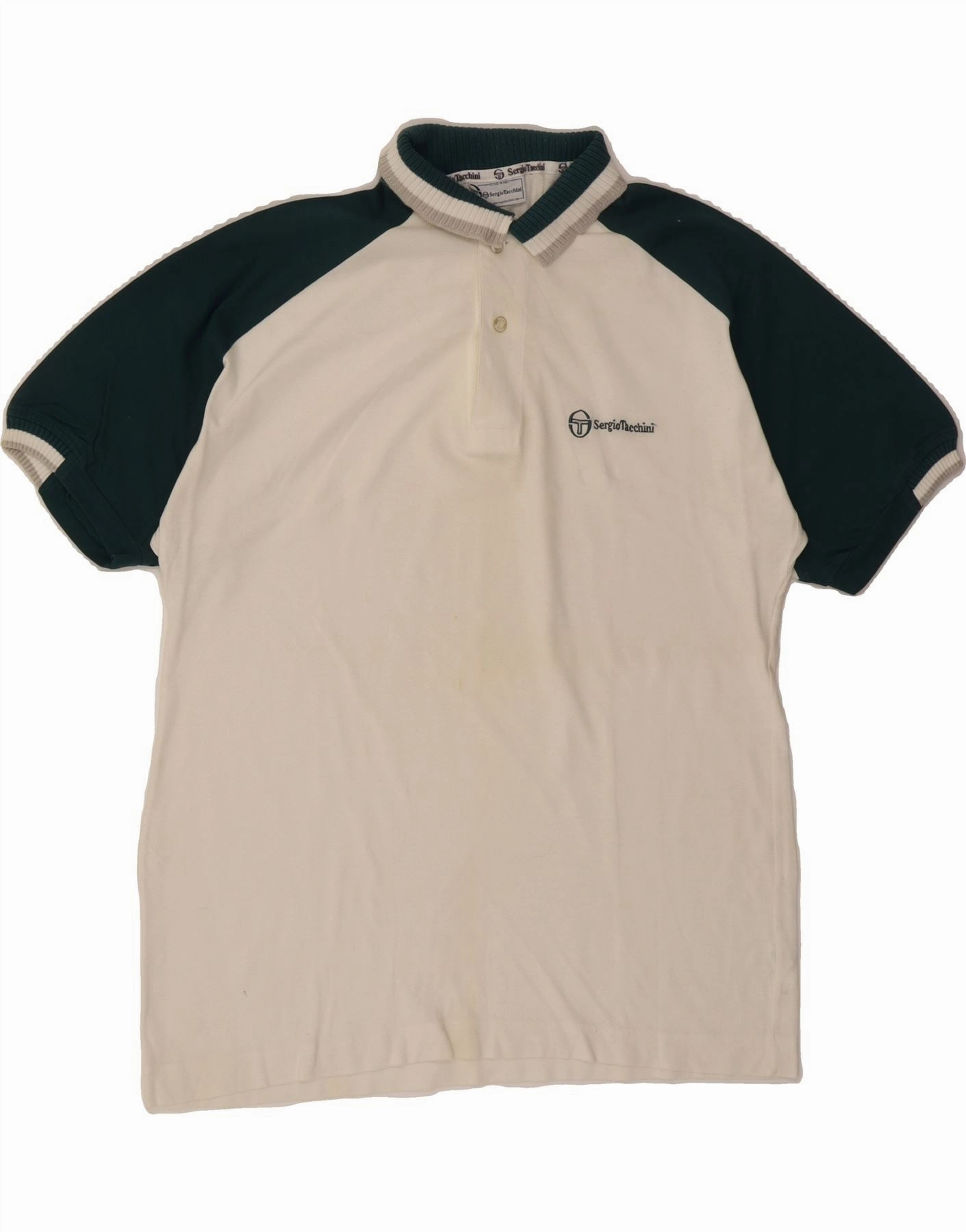 SERGIO TACCHINI Mens Polo Shirt Medium White Colourblock Cotton Classic