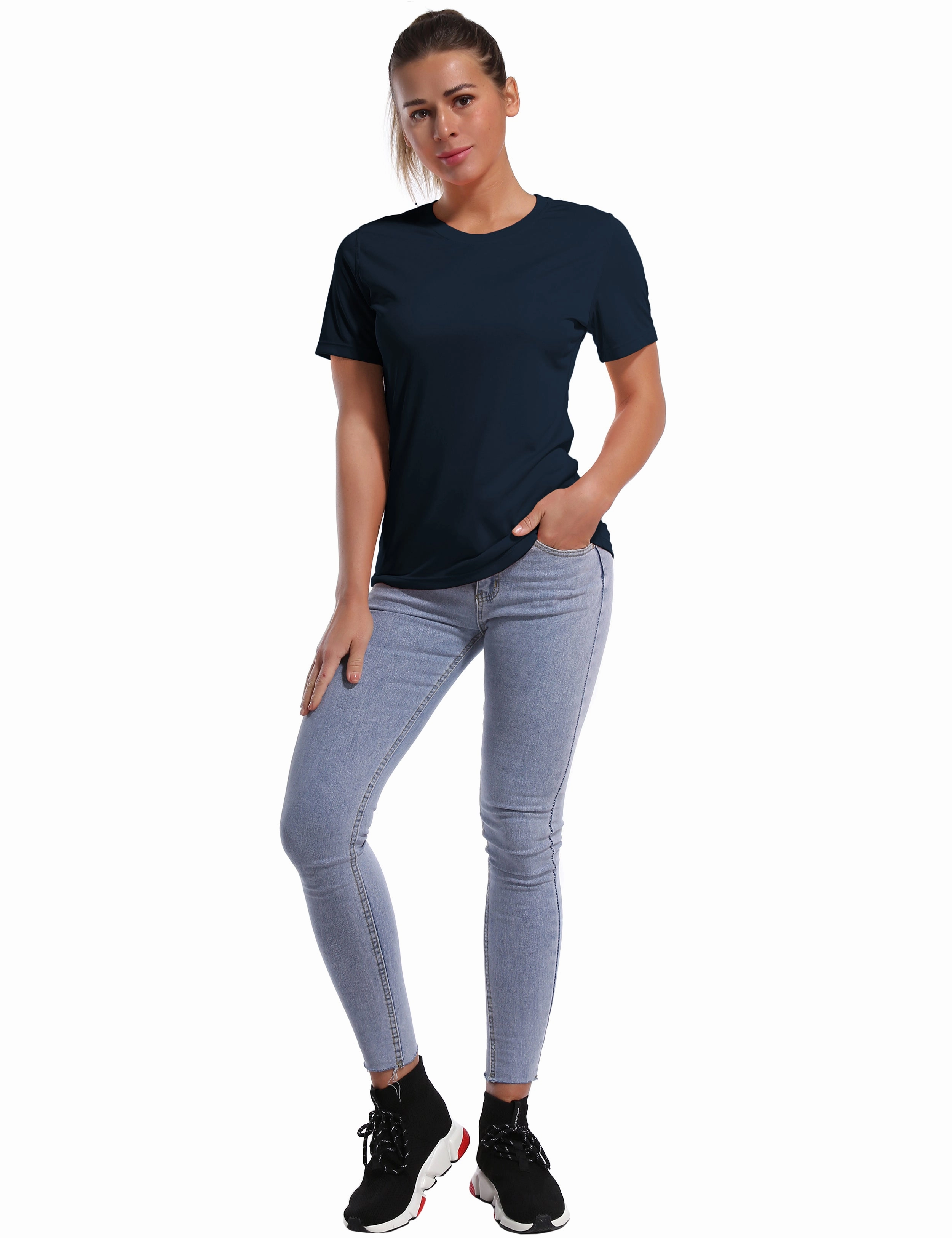 Short Sleeve Athletic Shirts darknavy_Plus Size