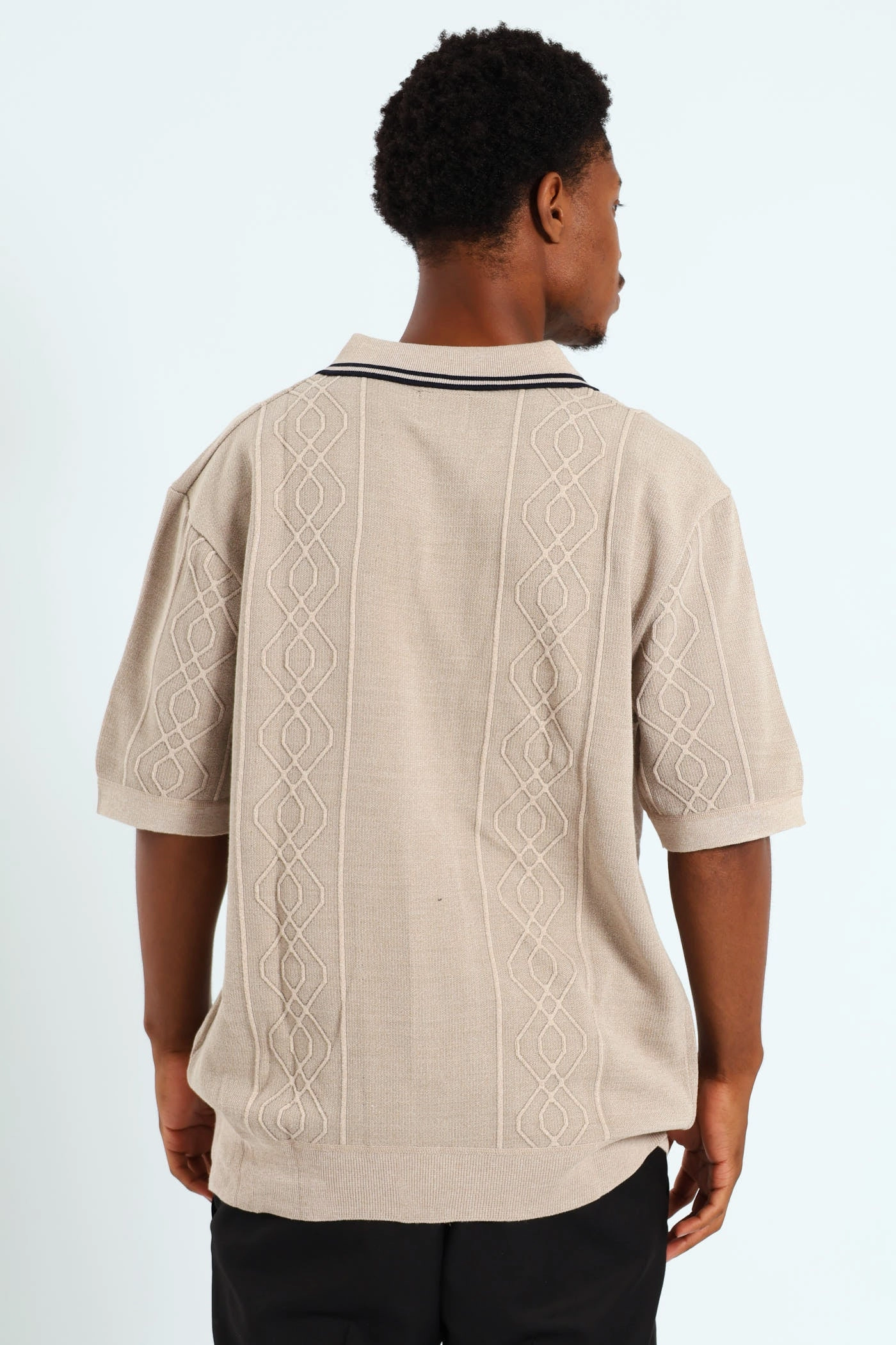 Short Sleeve Button Through Knit Shirt - Stone