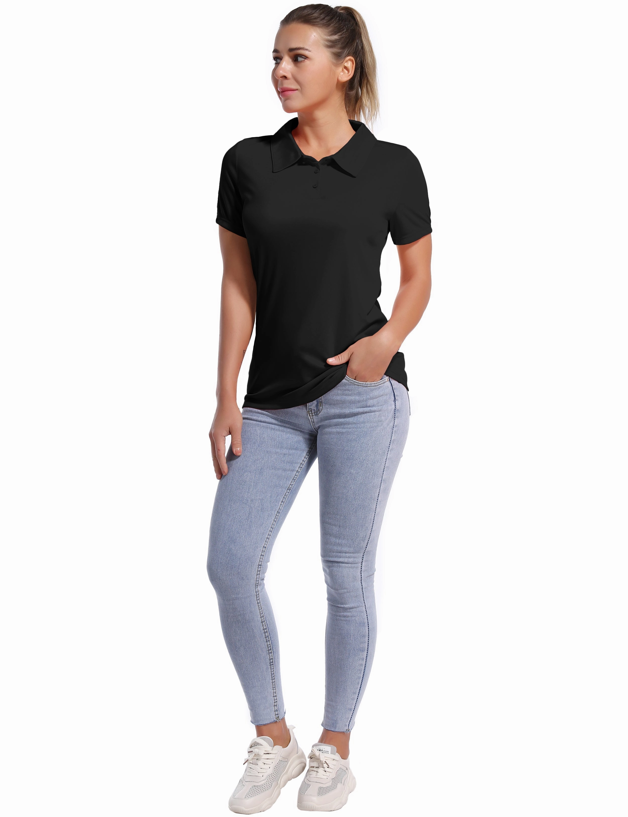 Short Sleeve Slim Fit Polo Shirt black_yogastudio