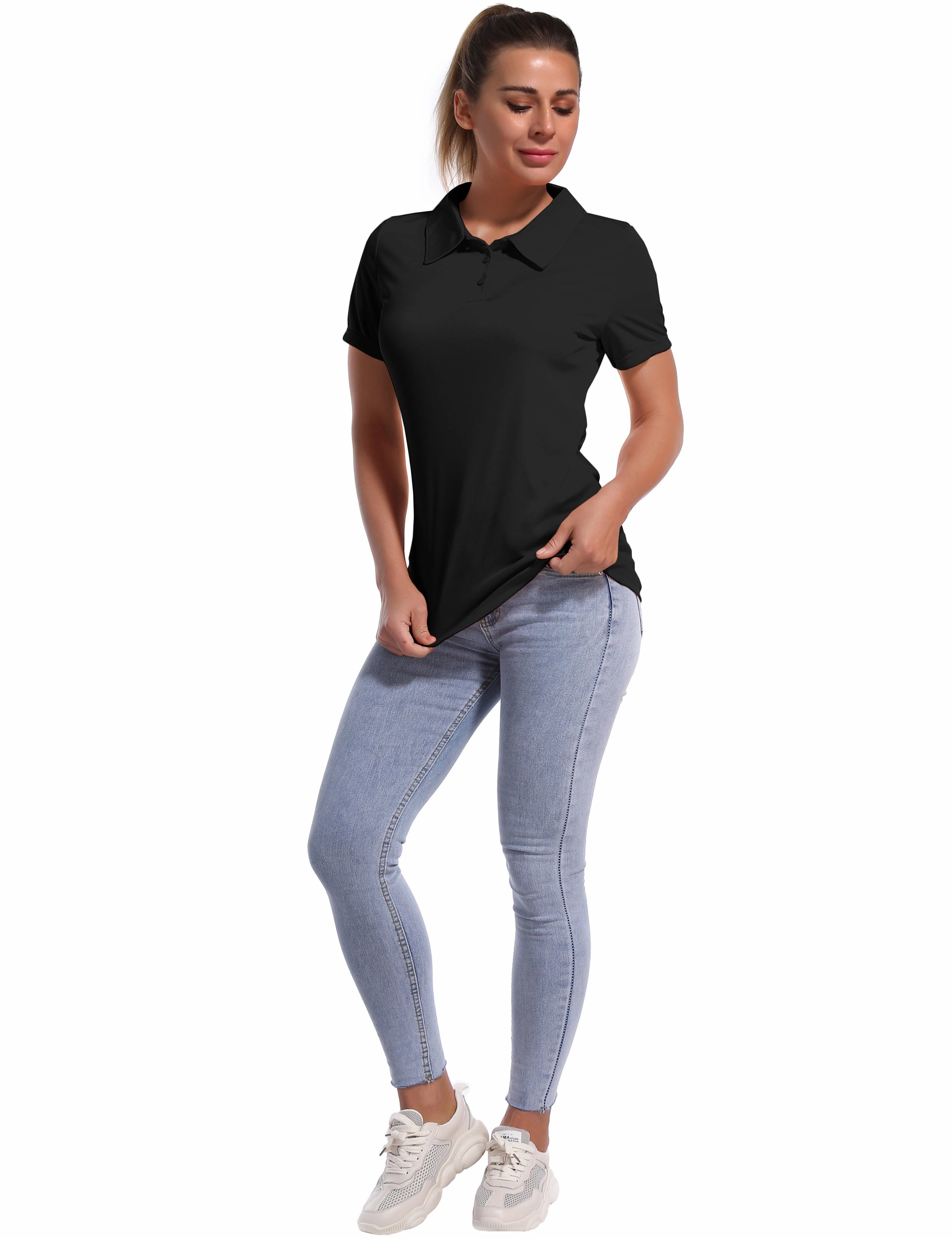 Short Sleeve Slim Fit Polo Shirt black_yogastudio