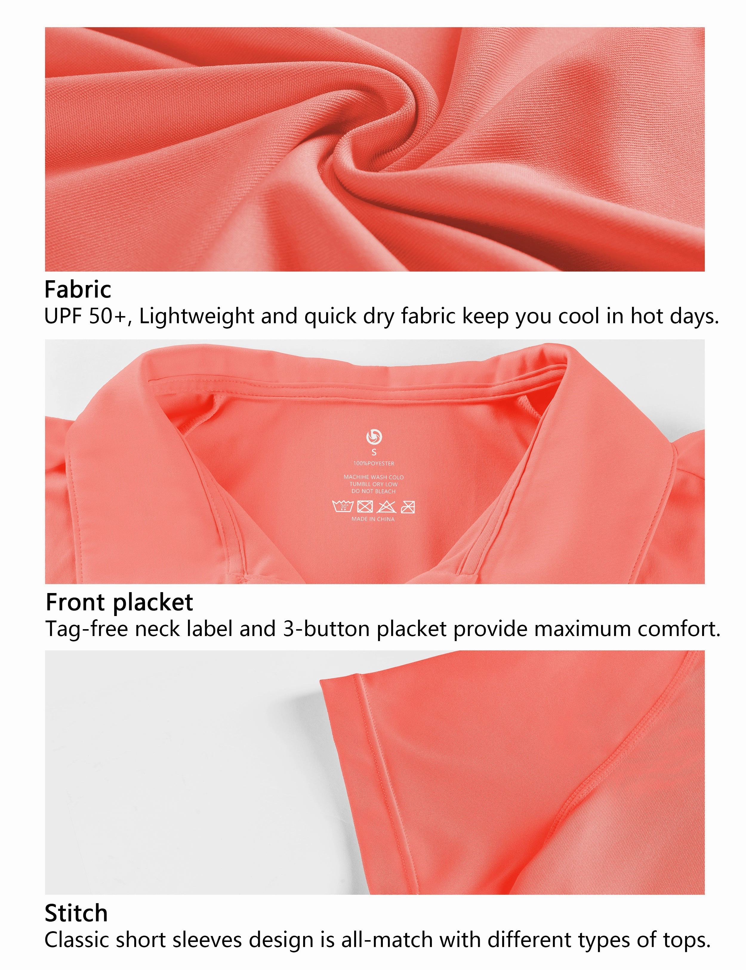 Short Sleeve Slim Fit Polo Shirt coral_Biking