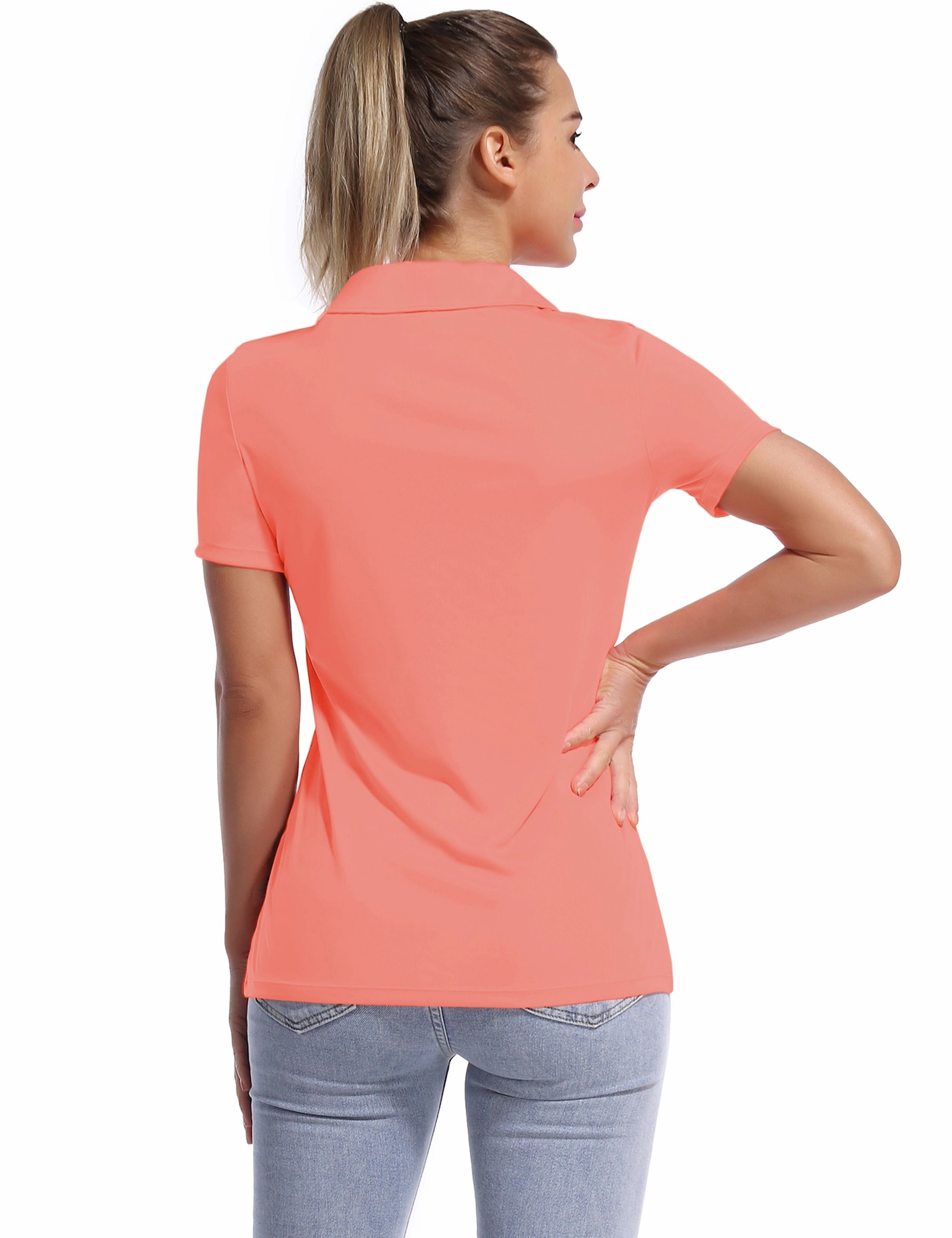 Short Sleeve Slim Fit Polo Shirt coral_yogastudio