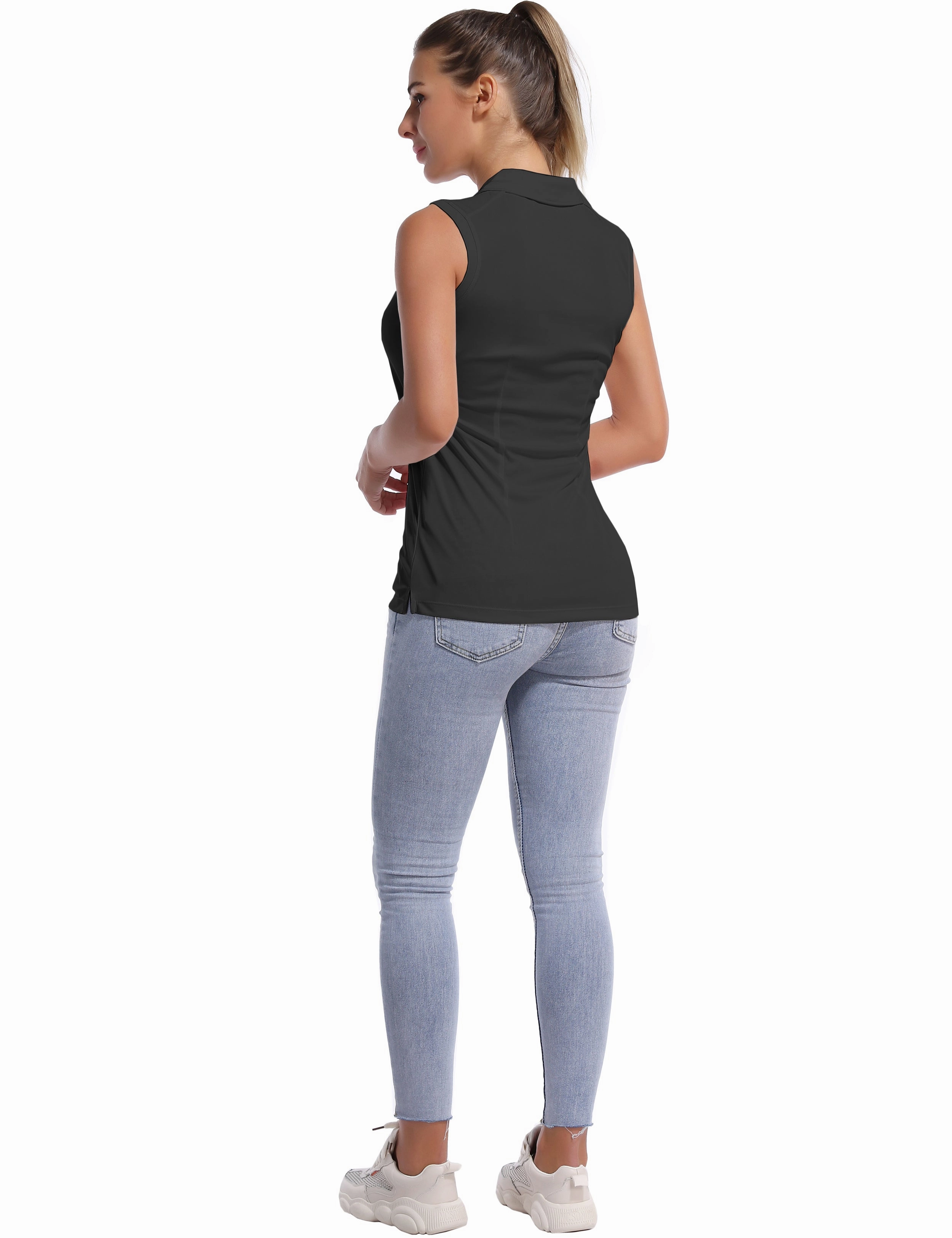 Sleeveless Slim Fit Polo Shirt black_Jogging