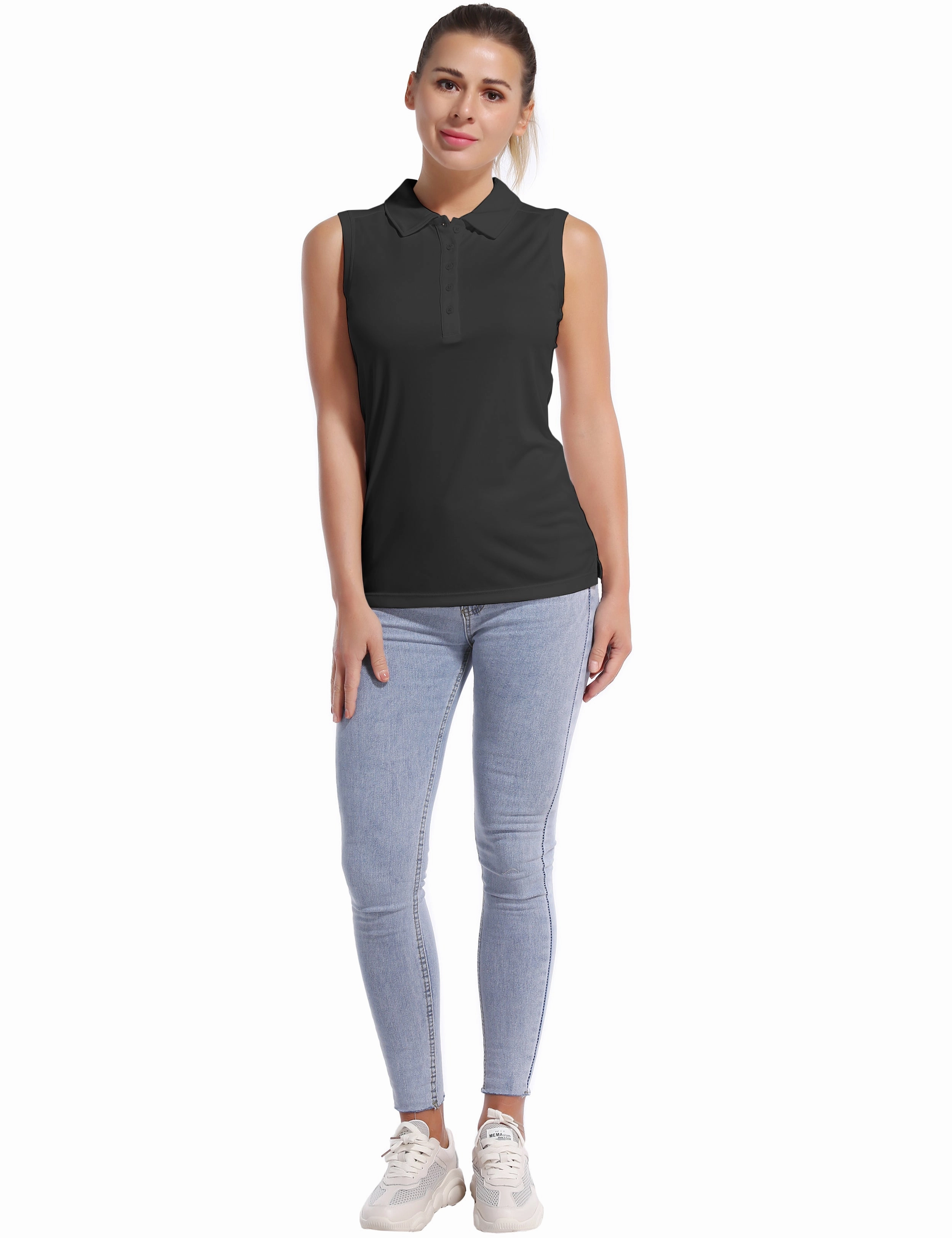 Sleeveless Slim Fit Polo Shirt black_Jogging