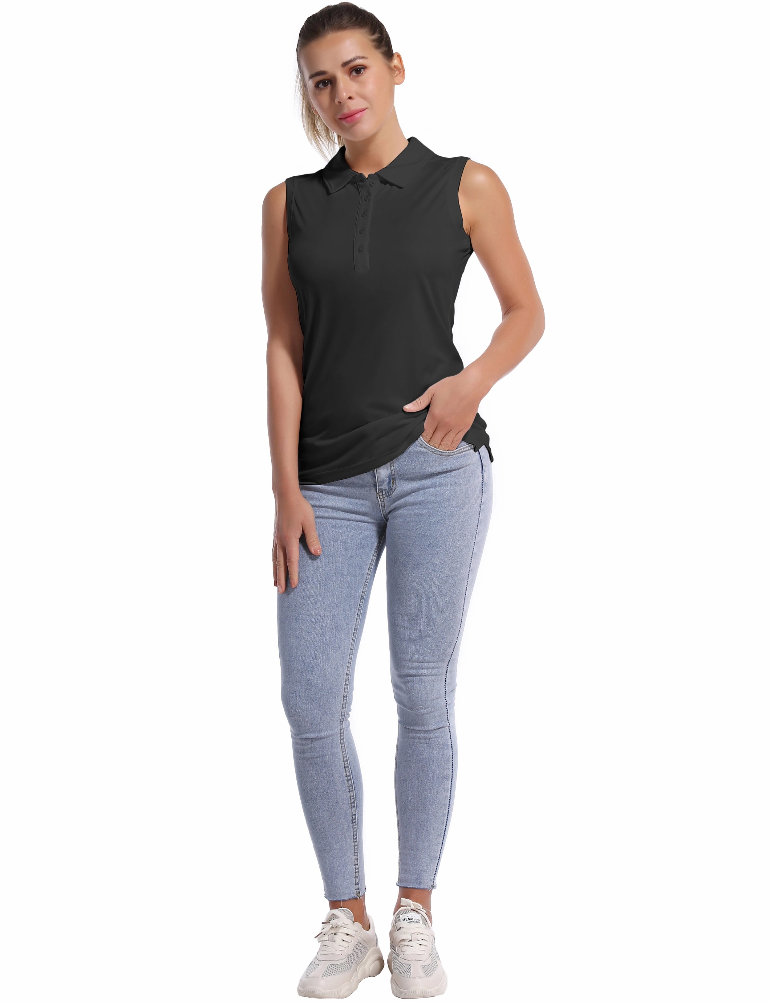 Sleeveless Slim Fit Polo Shirt black_Jogging