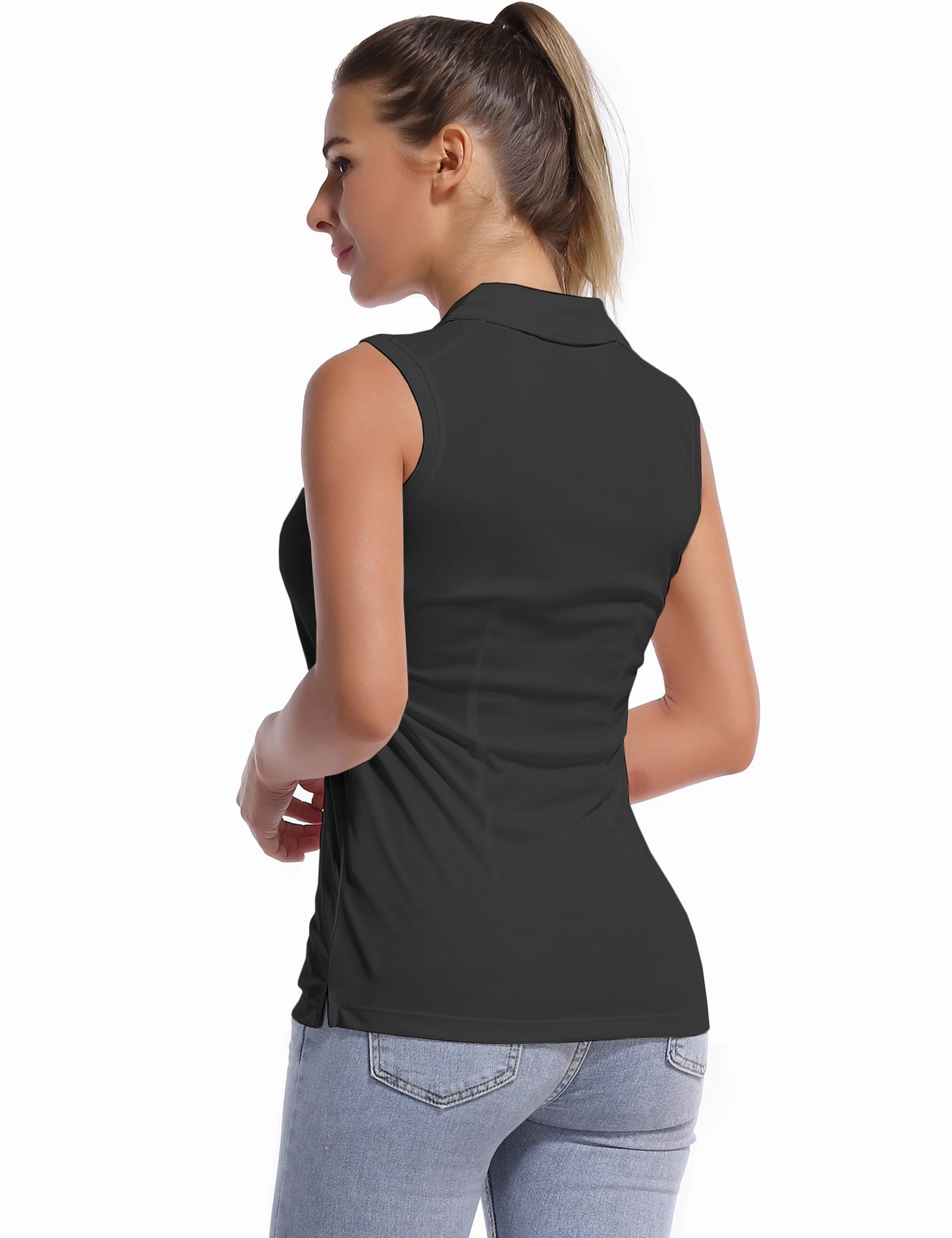 Sleeveless Slim Fit Polo Shirt black_Jogging