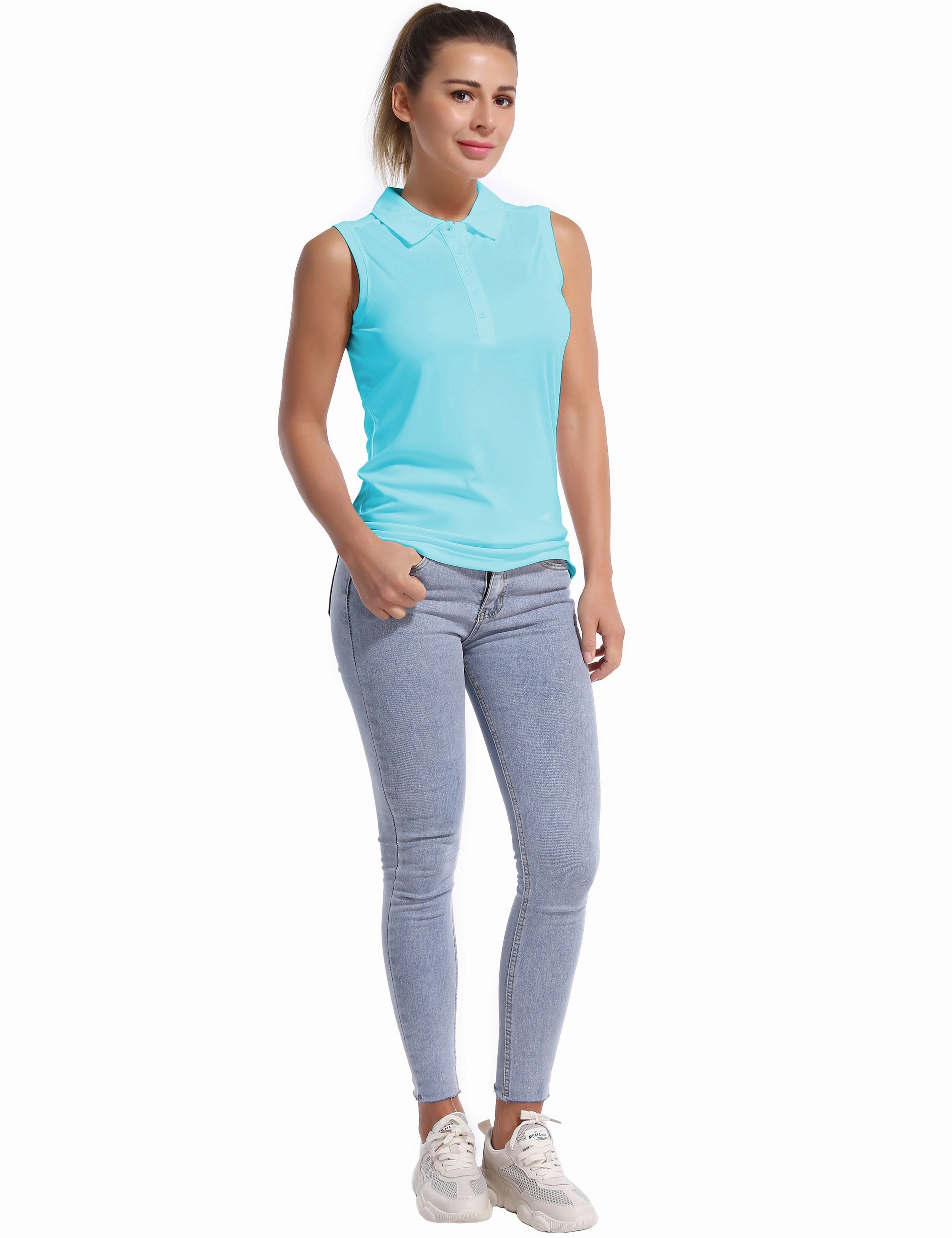 Sleeveless Slim Fit Polo Shirt blue_Running