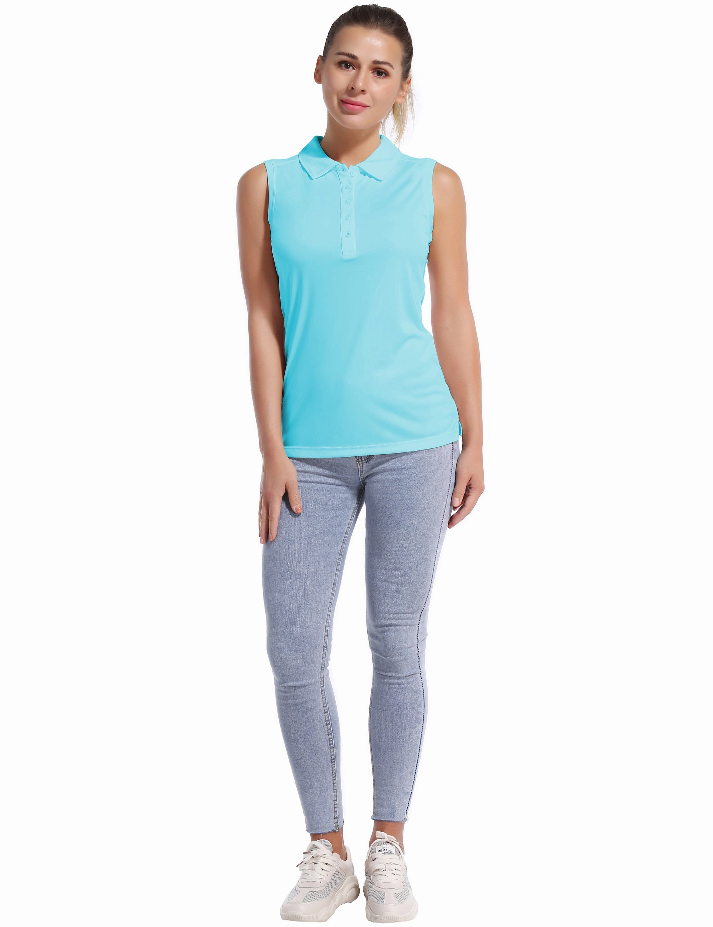 Sleeveless Slim Fit Polo Shirt blue_Running