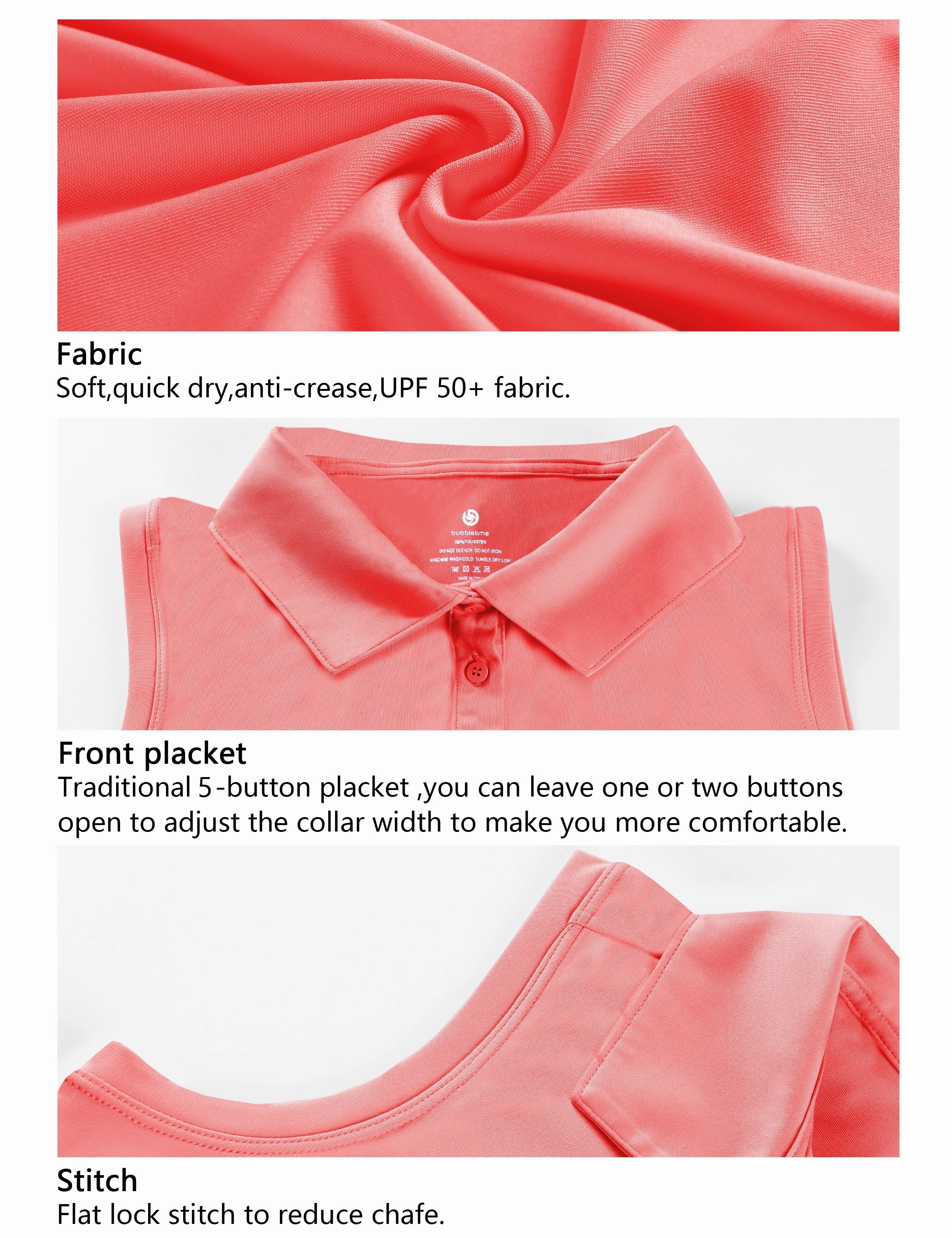 Sleeveless Slim Fit Polo Shirt coral_yogastudio