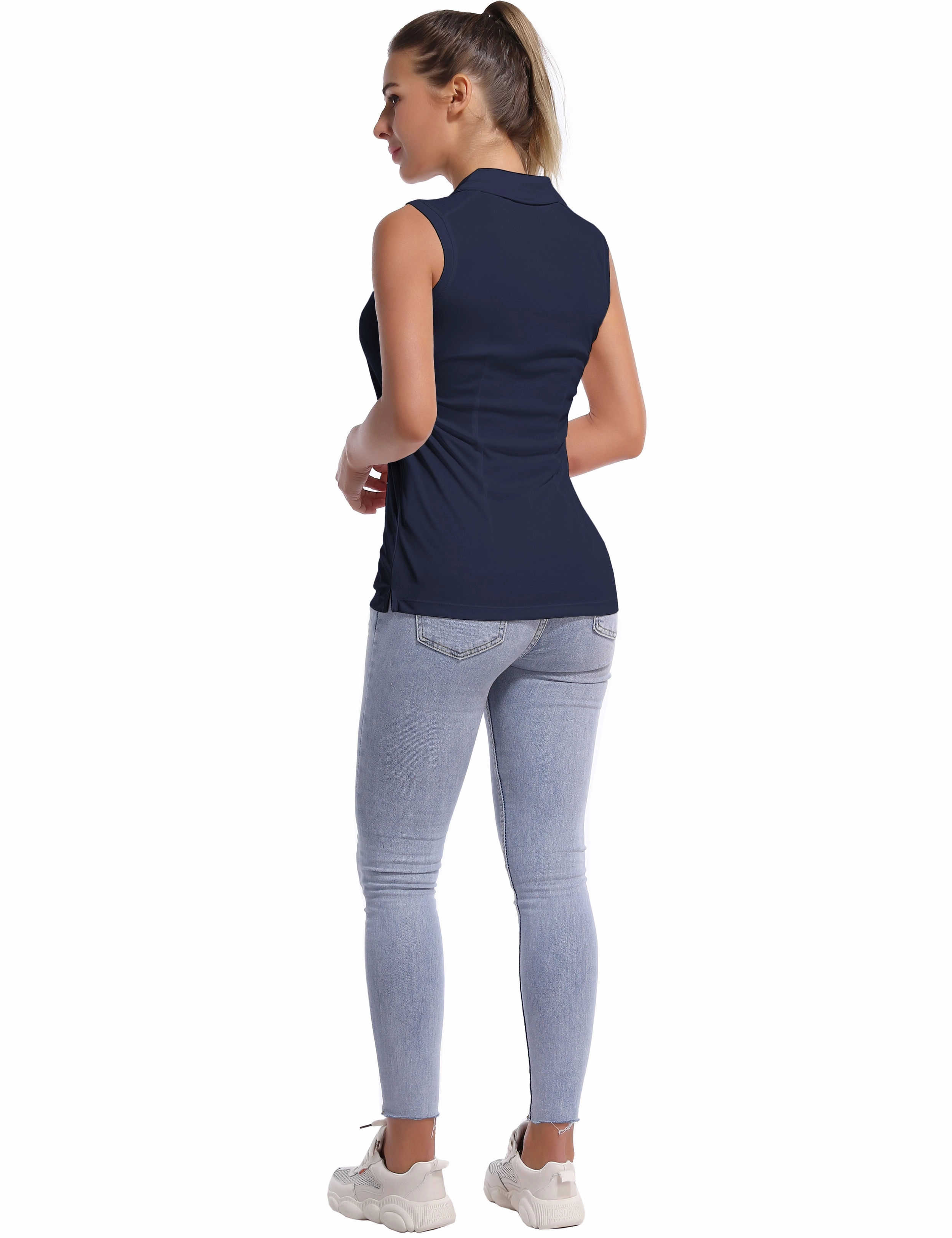 Sleeveless Slim Fit Polo Shirt darknavy_Plus Size