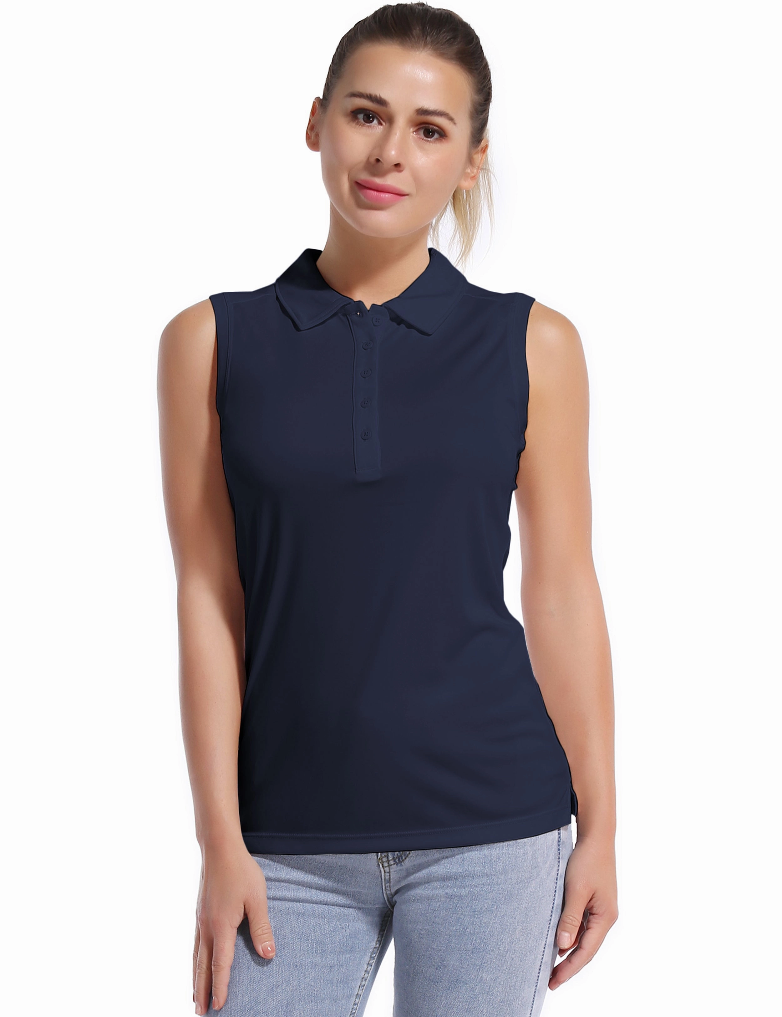 Sleeveless Slim Fit Polo Shirt darknavy_Plus Size