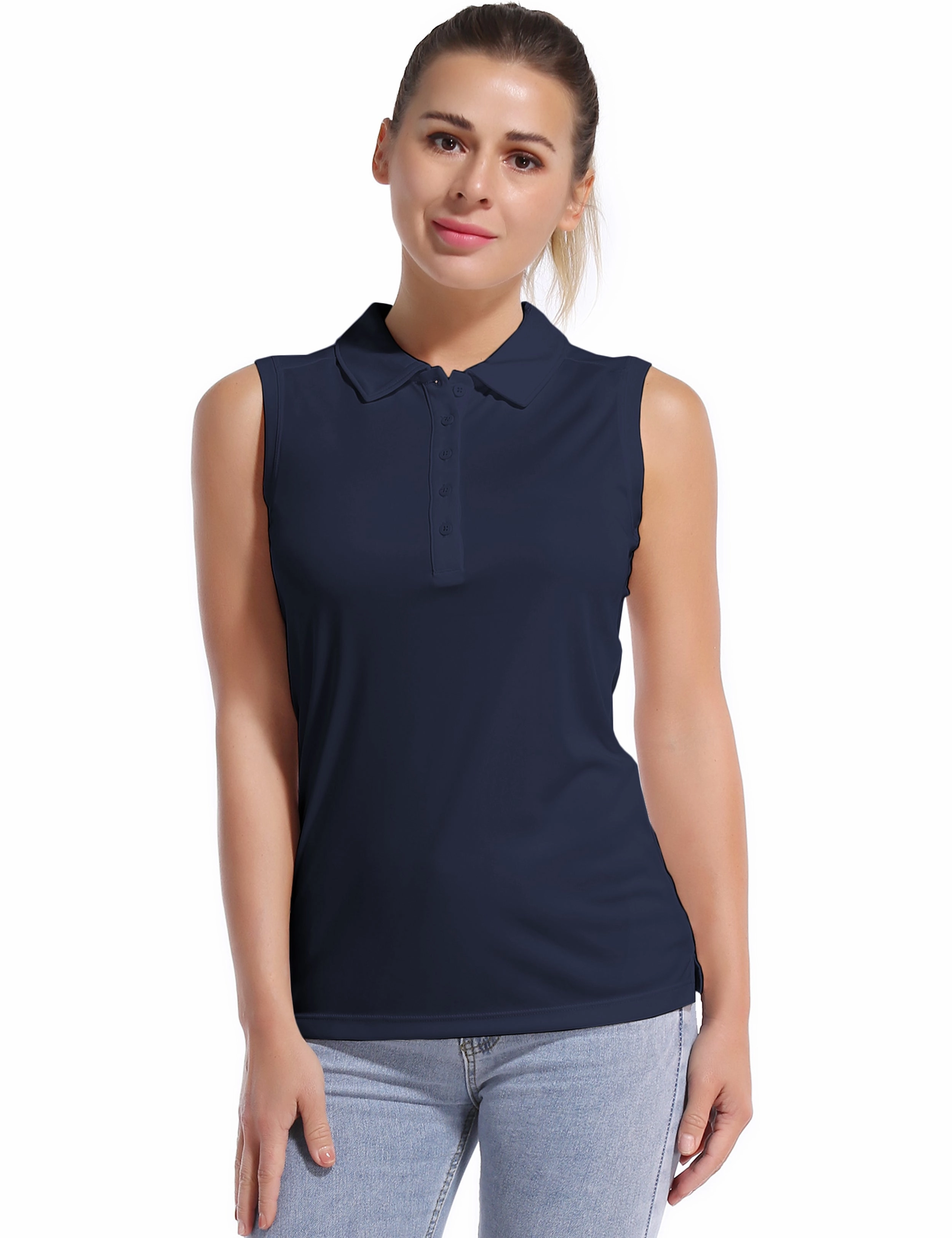 Sleeveless Slim Fit Polo Shirt darknavy_Tall Size