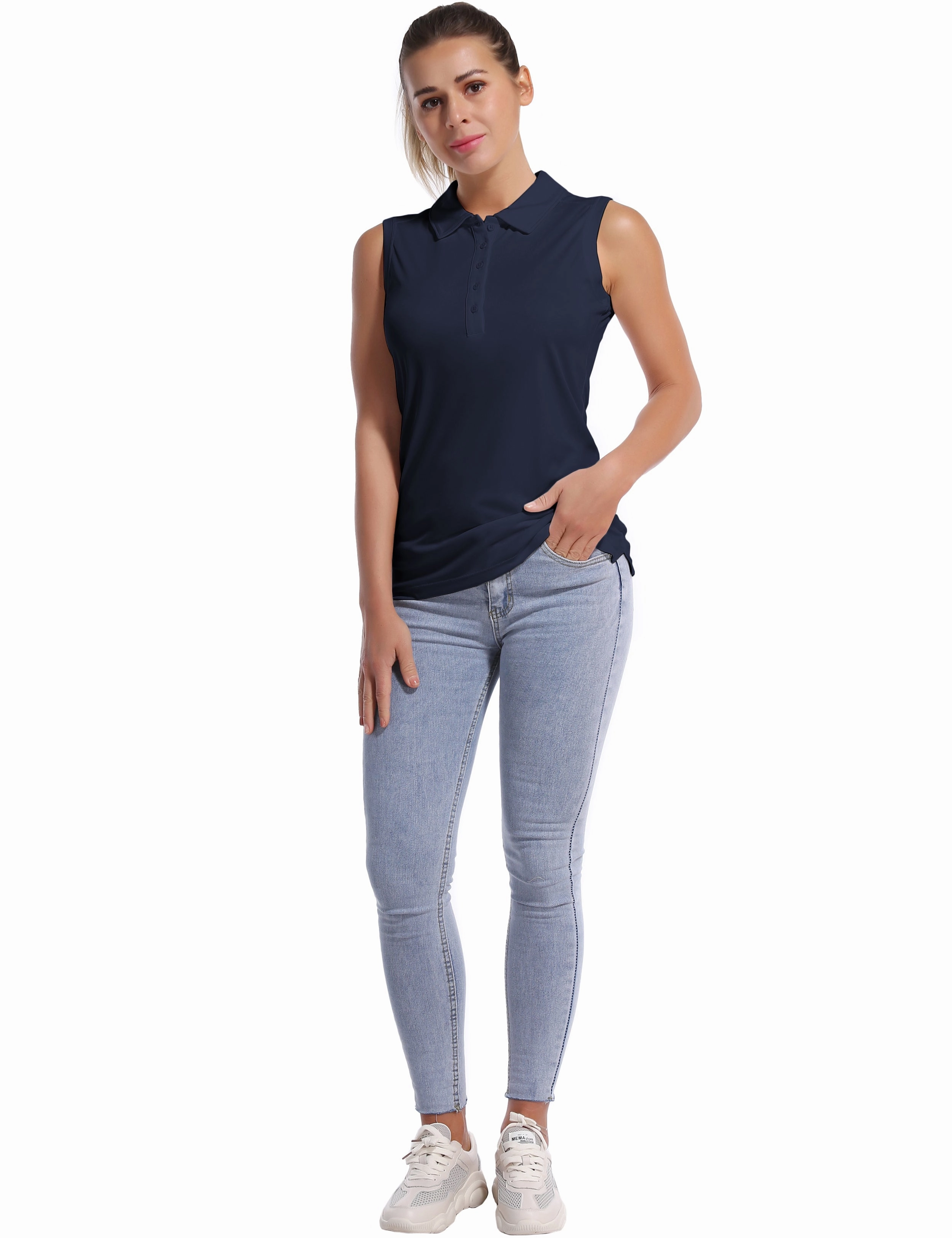 Sleeveless Slim Fit Polo Shirt darknavy_Tall Size