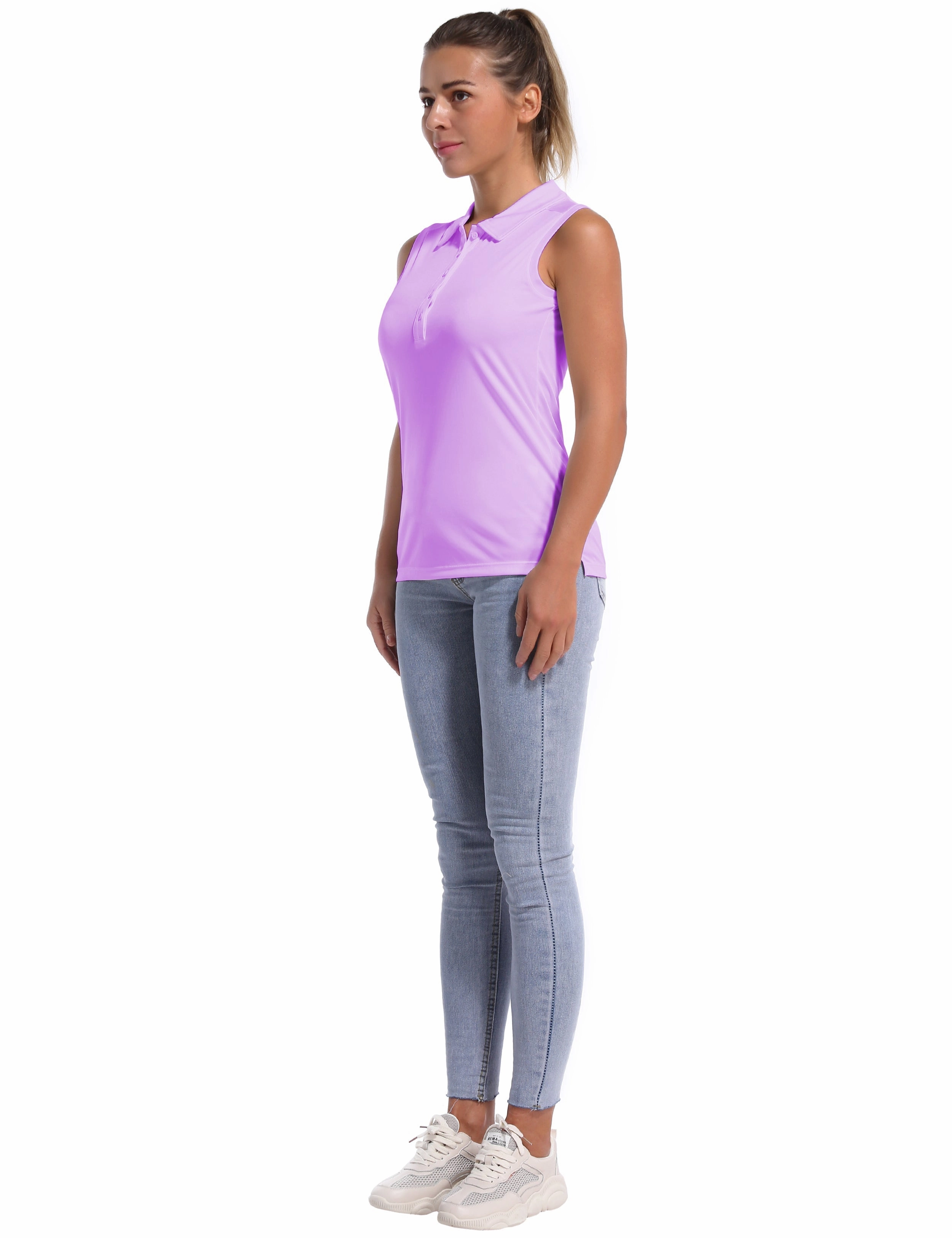 Sleeveless Slim Fit Polo Shirt purple_yogastudio