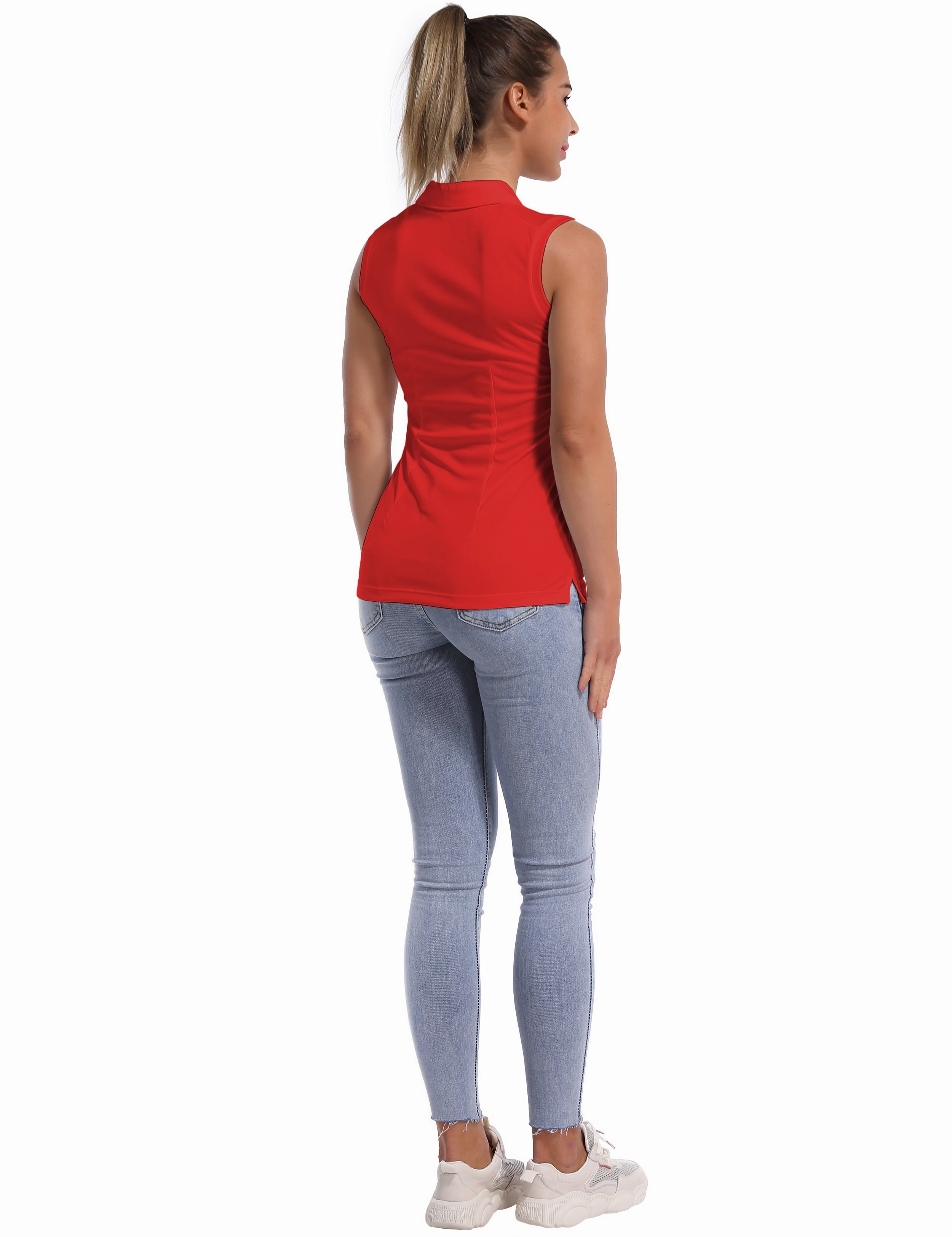 Sleeveless Slim Fit Polo Shirt red_Pilates