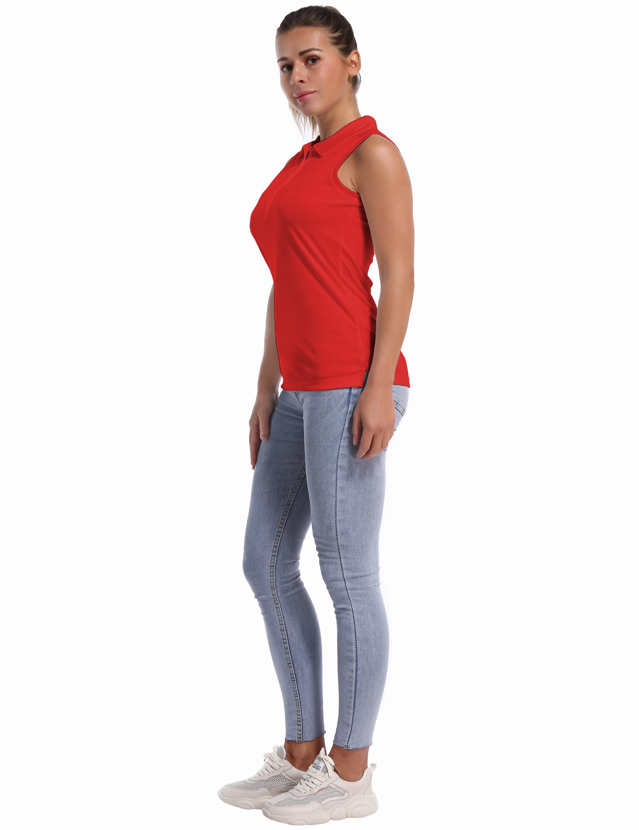 Sleeveless Slim Fit Polo Shirt red_Pilates