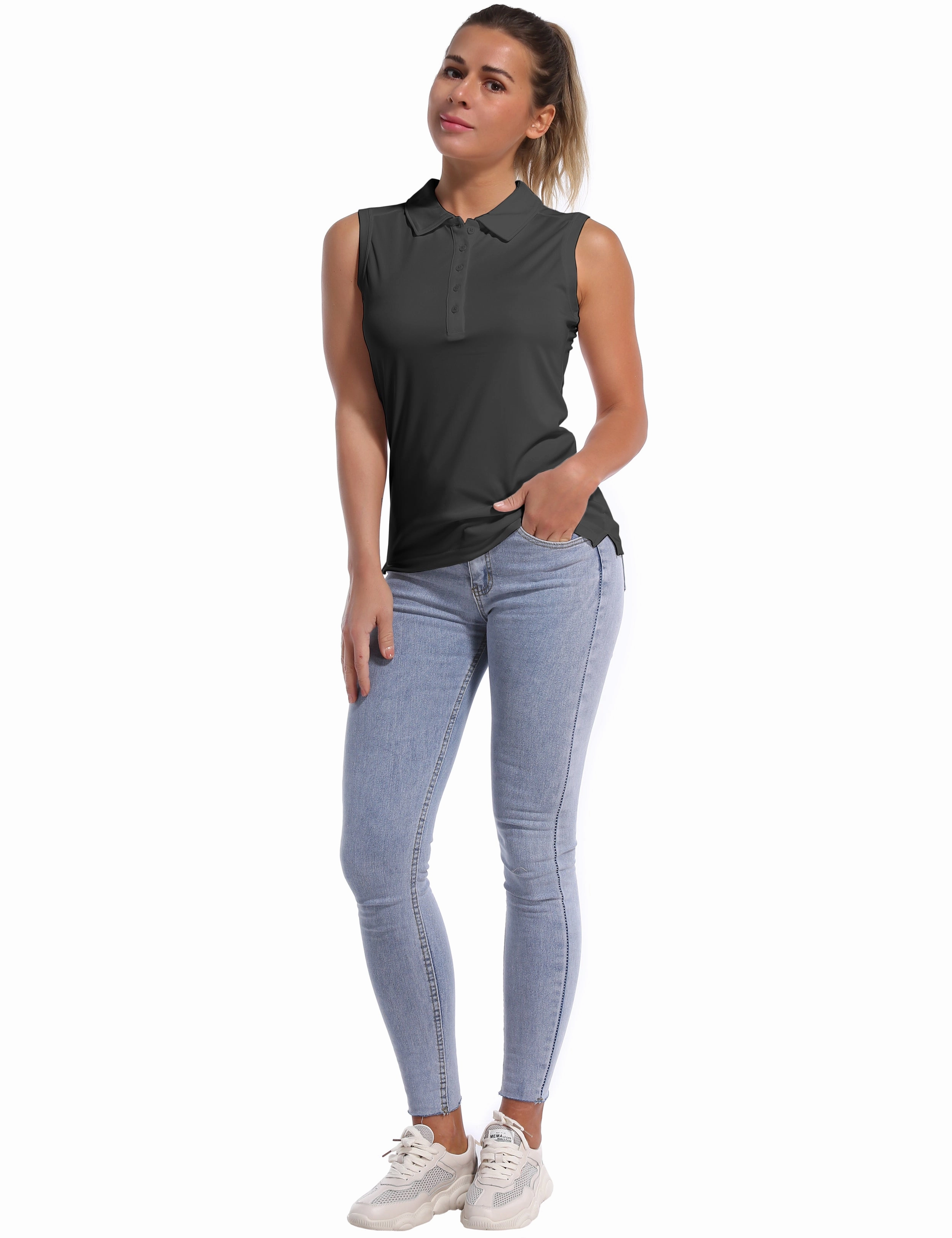 Sleeveless Slim Fit Polo Shirt shadowcharcoal_Tall Size