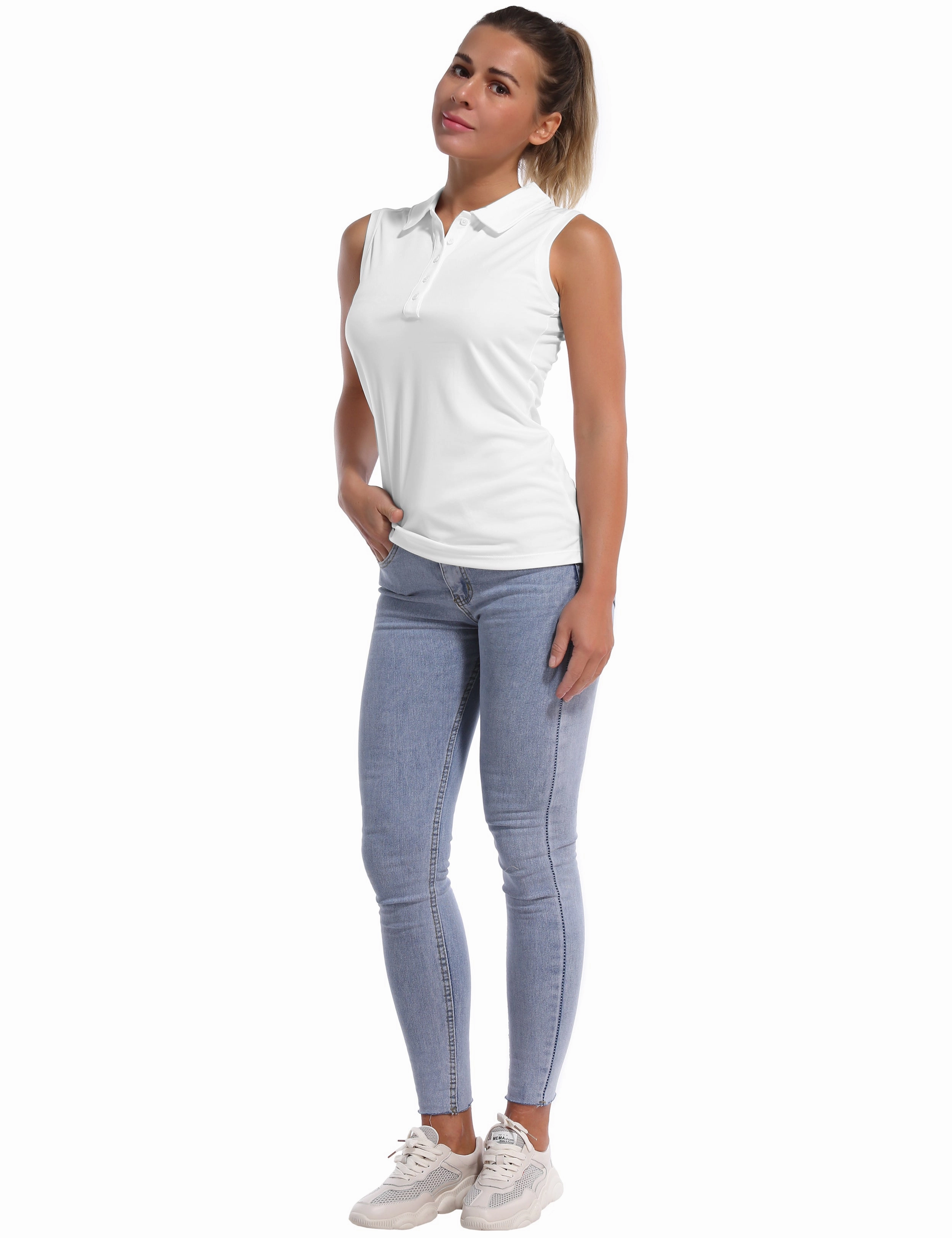 Sleeveless Slim Fit Polo Shirt white_Pilates