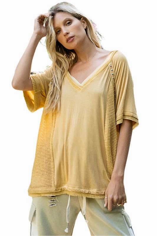 Studded Strappy Back Waffle Mixed Knit Top