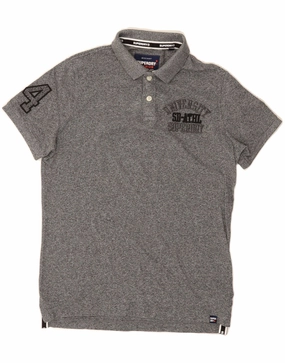 SUPERDRY Mens Graphic Polo Shirt XL Grey Cotton