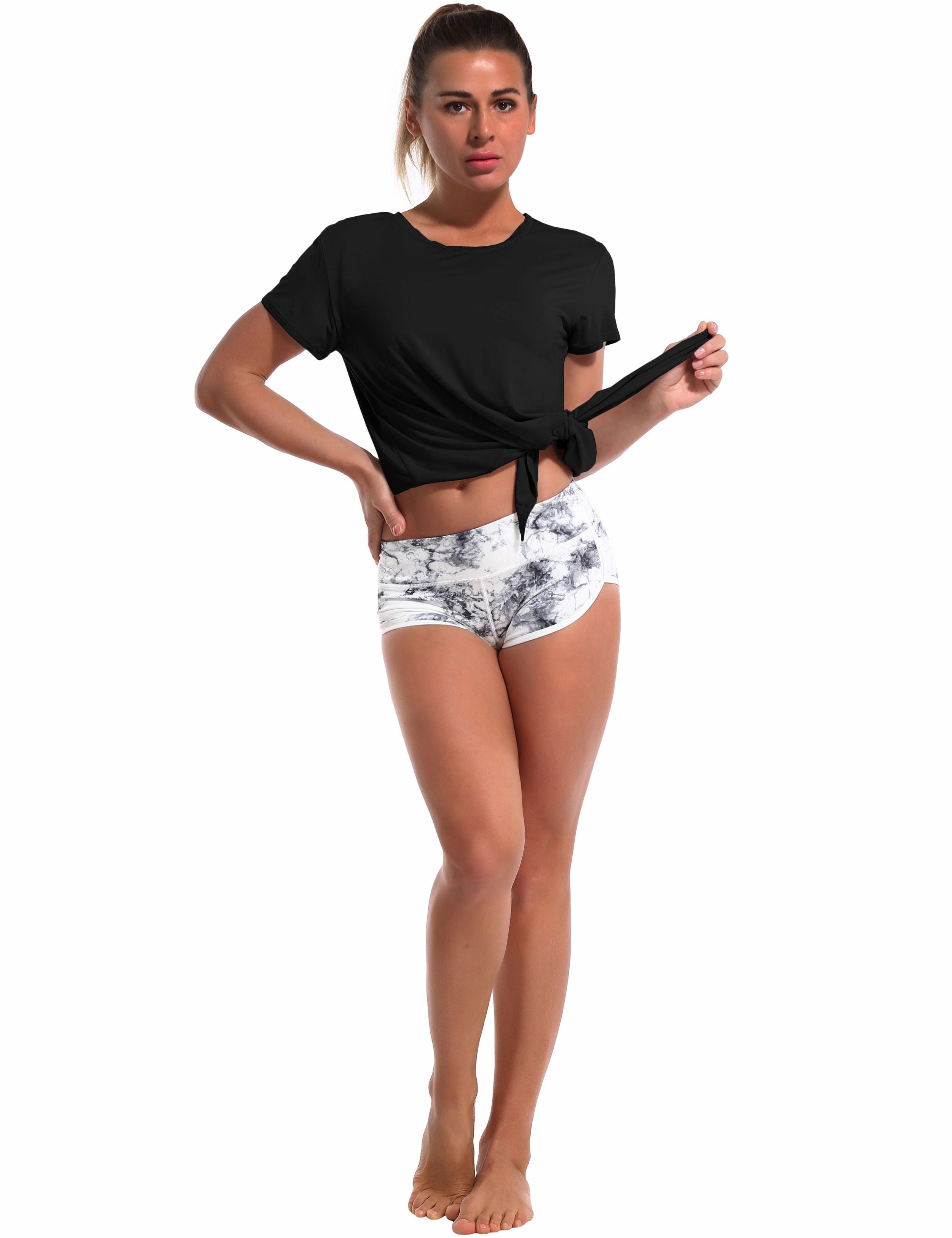 Tie Up Crop Top Short Sleeve T-Shirt black_Golf