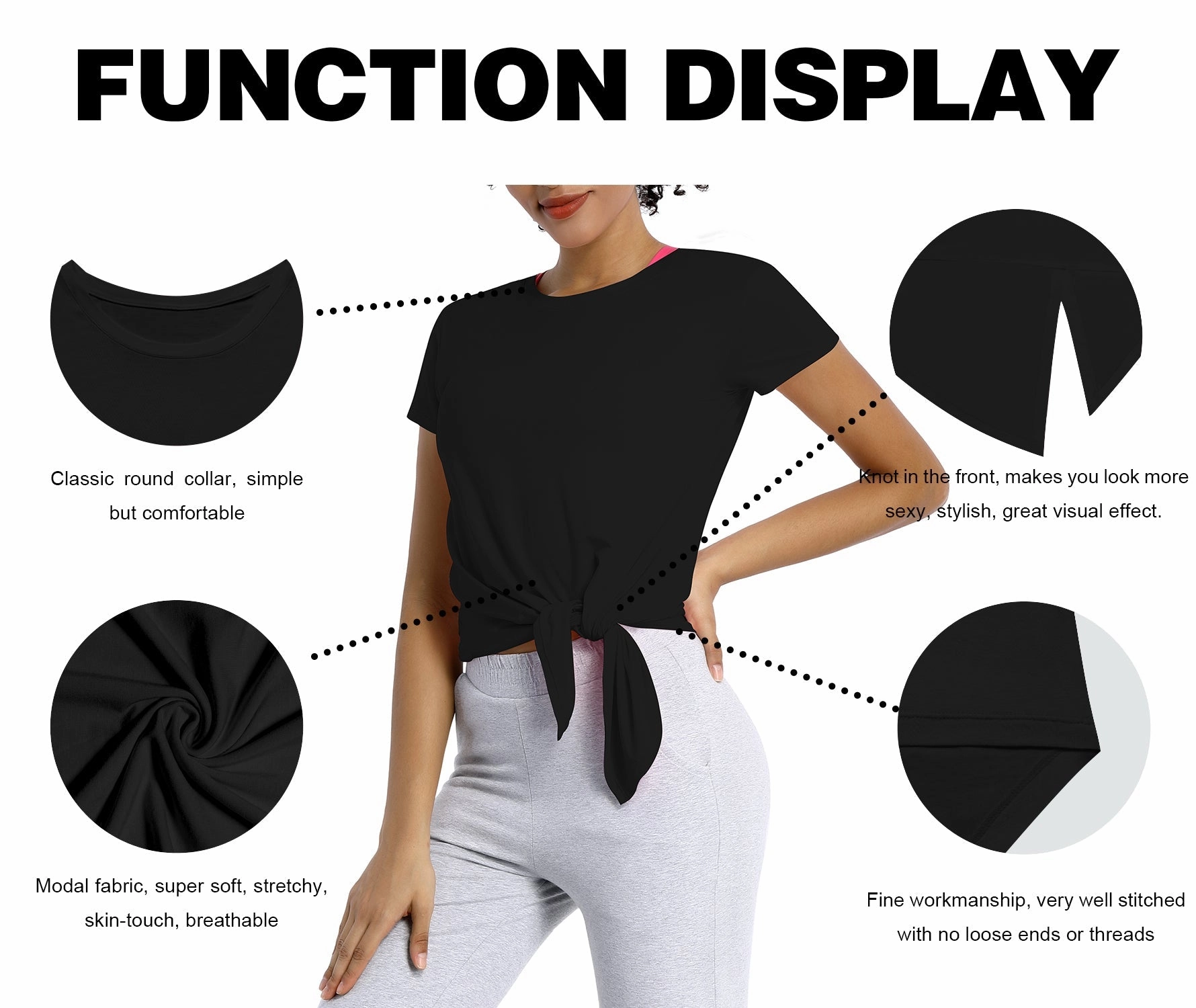 Tie Up Crop Top Short Sleeve T-Shirt black_Golf