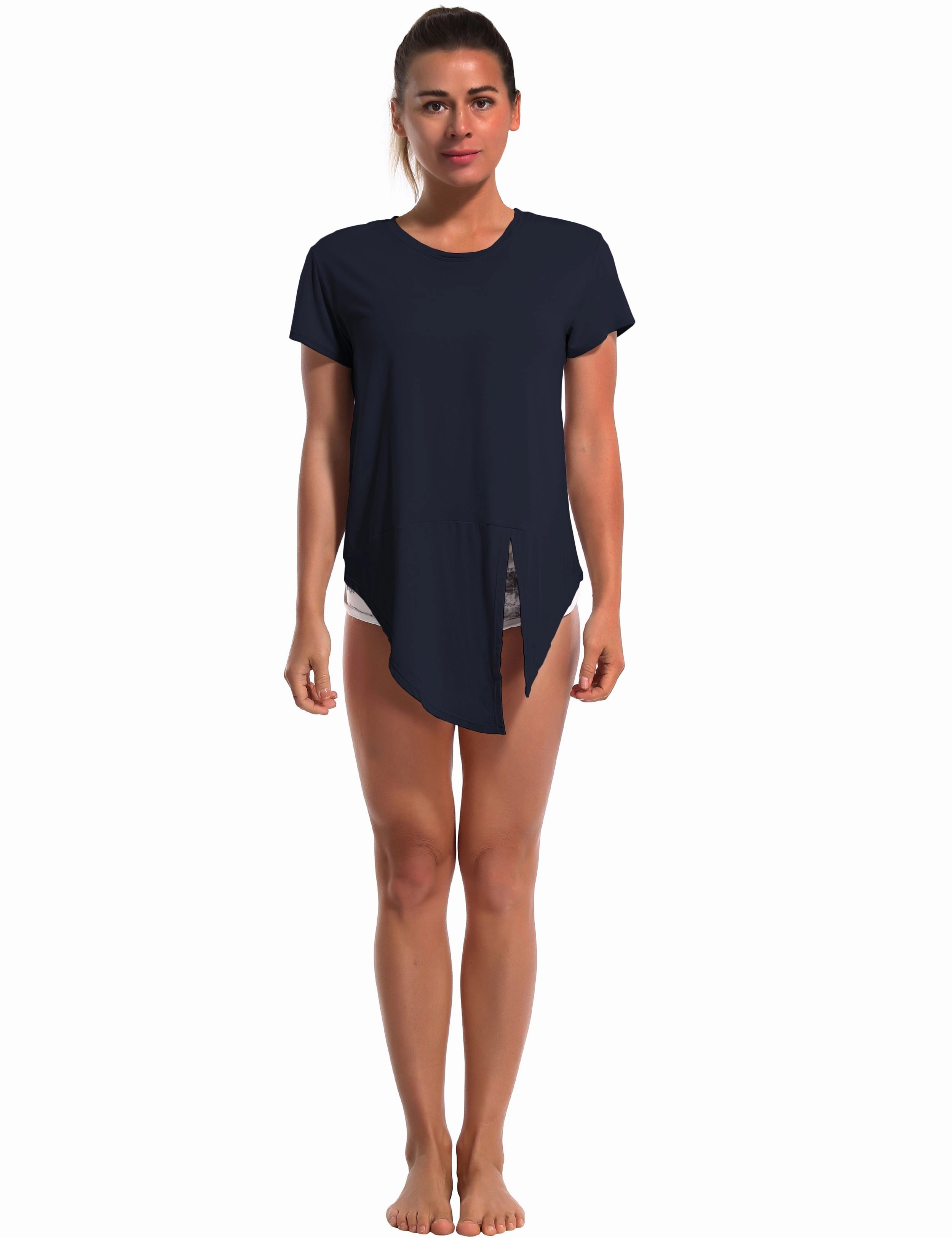 Tie Up Crop Top Short Sleeve T-Shirt darknavy_Golf