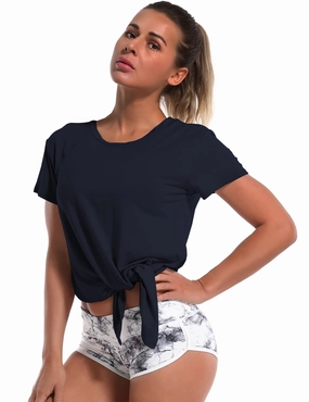 Tie Up Crop Top Short Sleeve T-Shirt darknavy_Golf