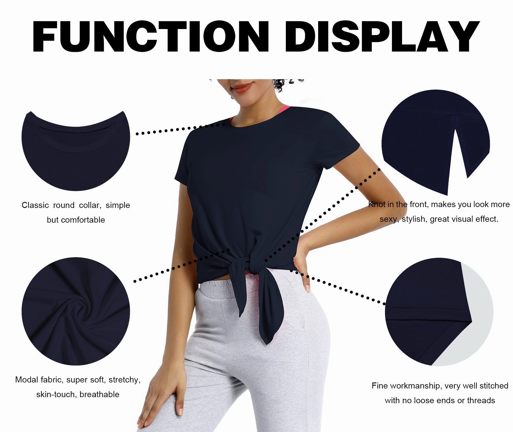 Tie Up Crop Top Short Sleeve T-Shirt darknavy_Golf