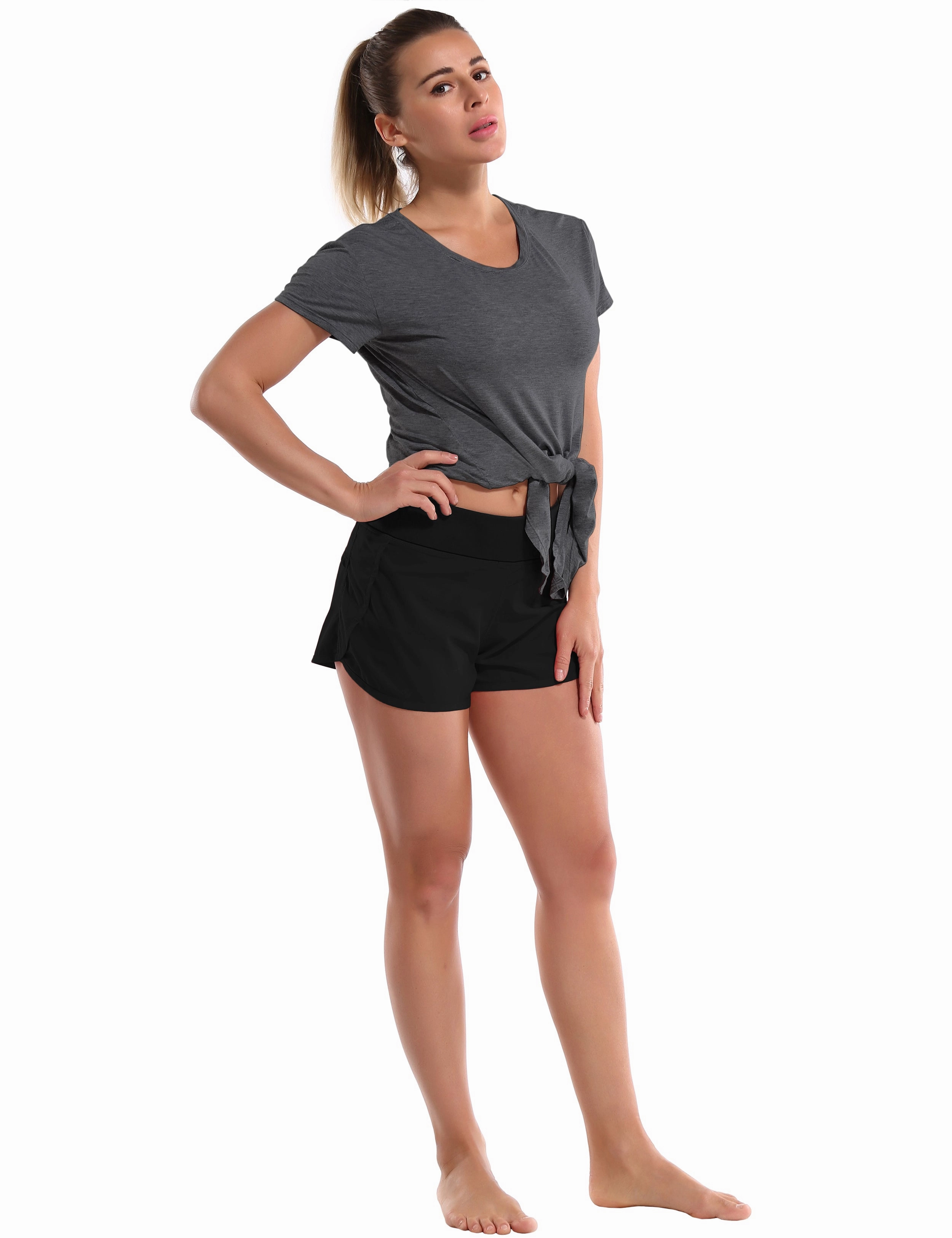 Tie Up Crop Top Short Sleeve T-Shirt heathercharcoal_Golf