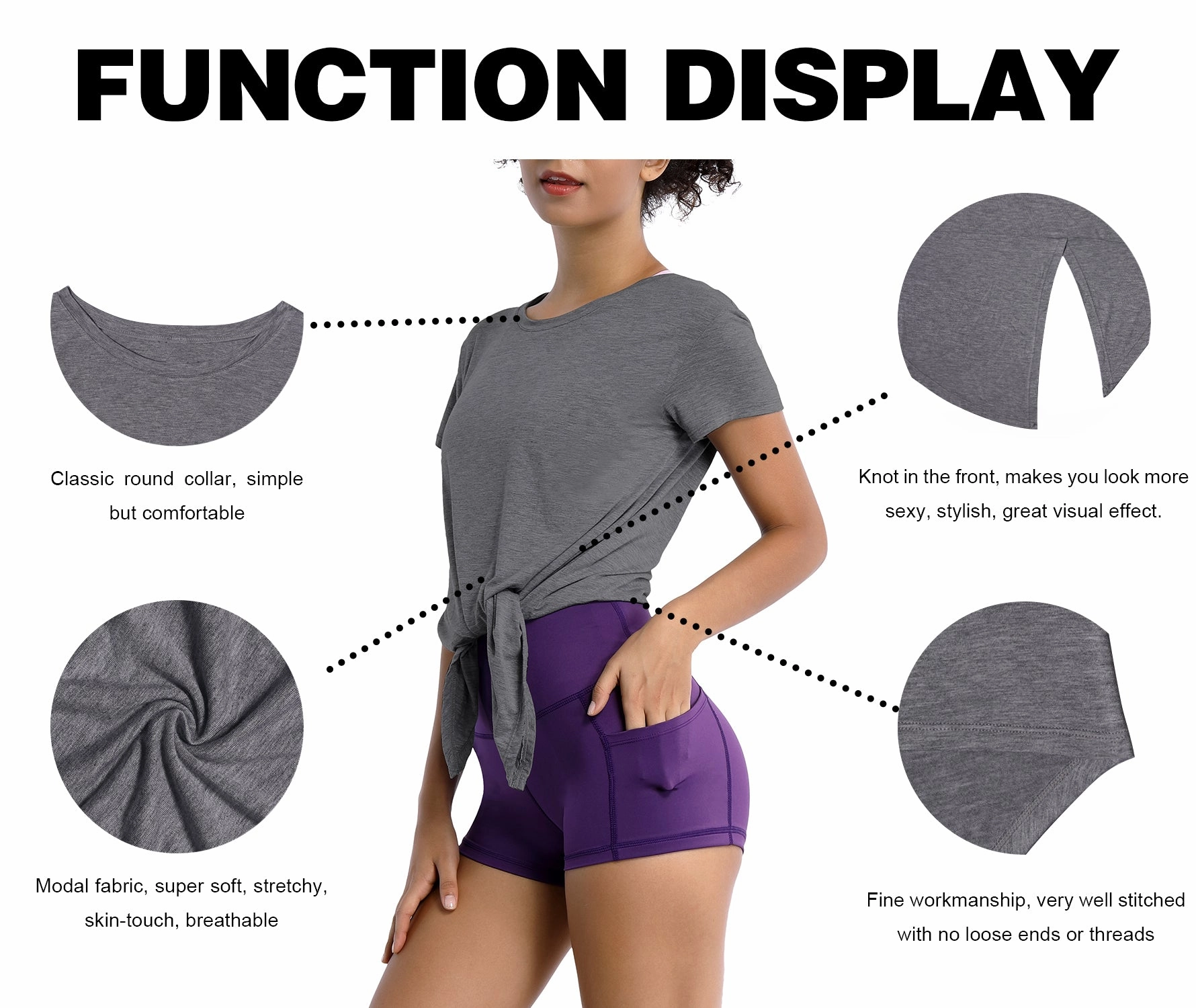 Tie Up Crop Top Short Sleeve T-Shirt heathercharcoal_Golf