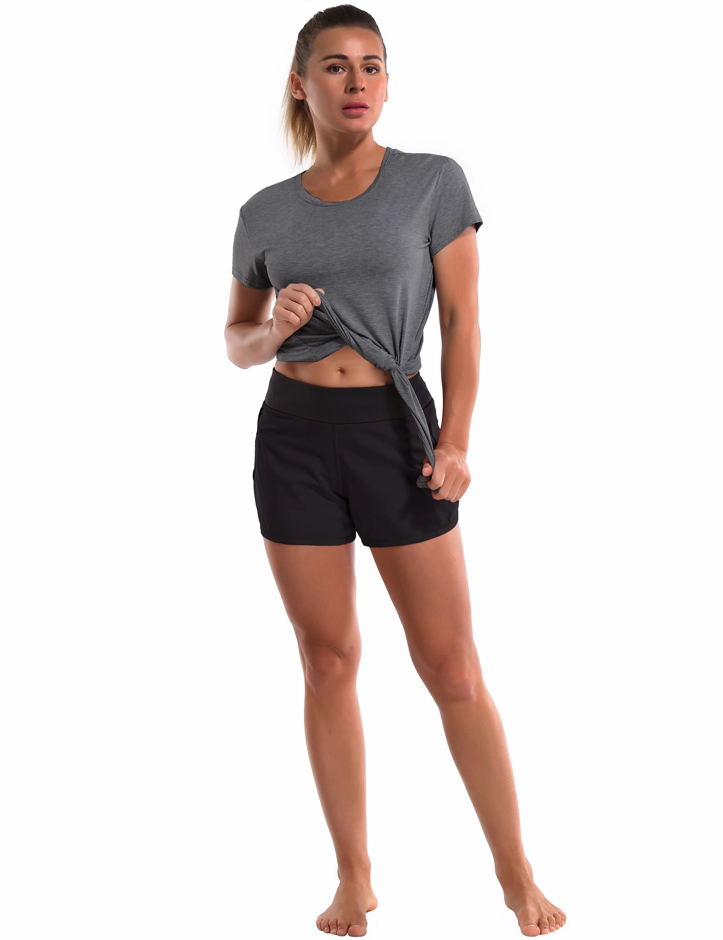 Tie Up Crop Top Short Sleeve T-Shirt heathercharcoal_Golf