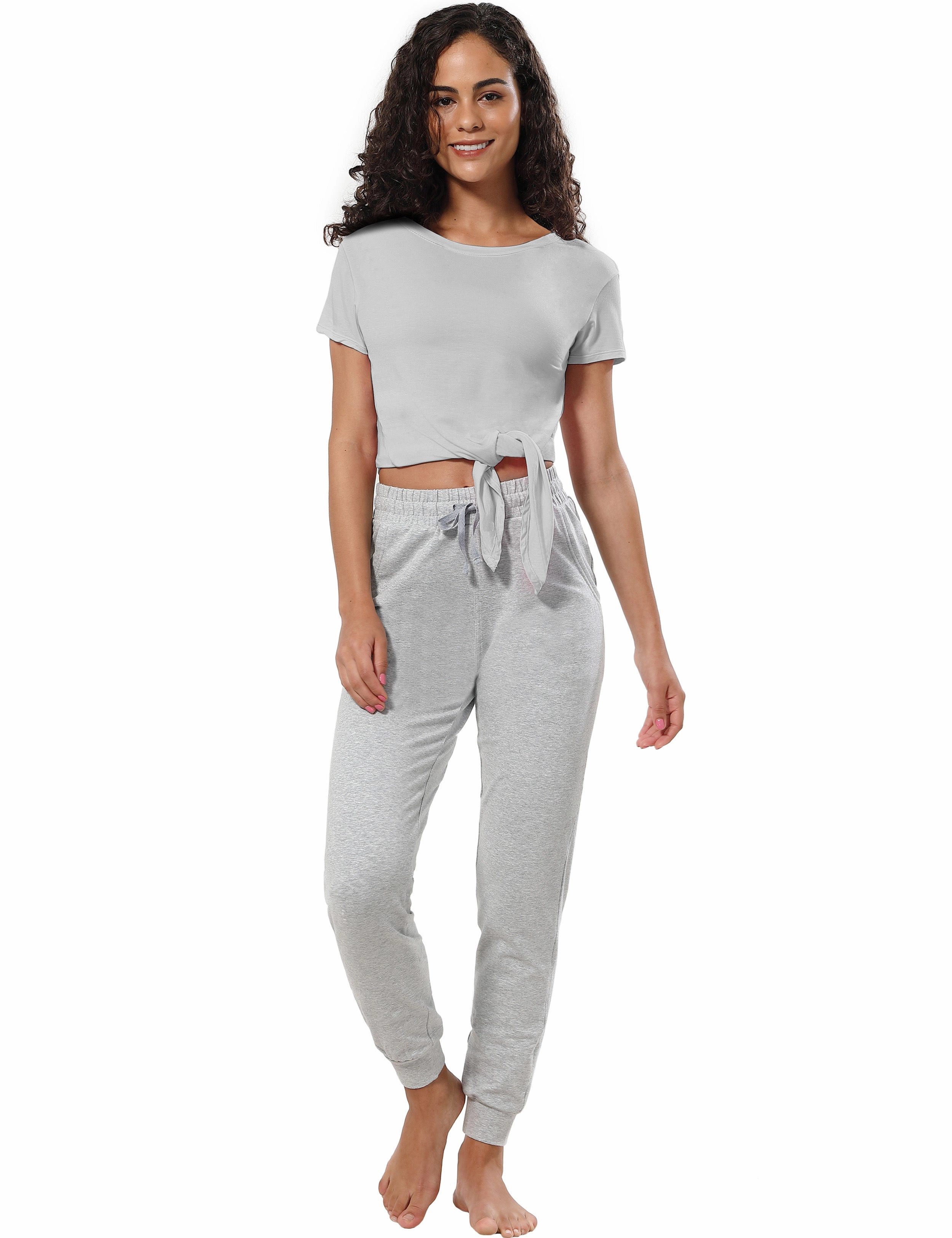 Tie Up Crop Top Short Sleeve T-Shirt lightgray_Golf