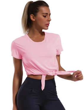 Tie Up Crop Top Short Sleeve T-Shirt lightpink_Golf