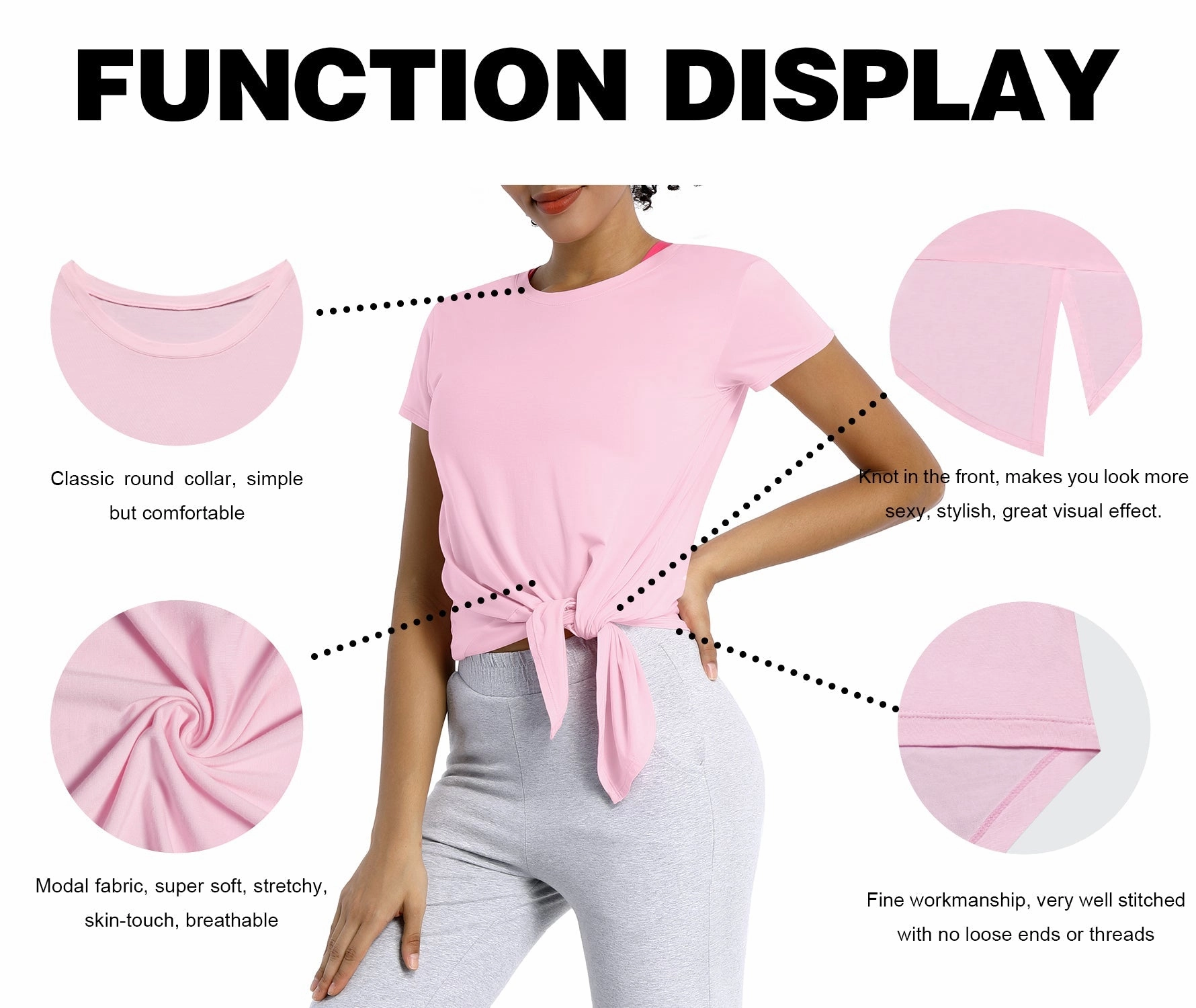 Tie Up Crop Top Short Sleeve T-Shirt lightpink_Golf