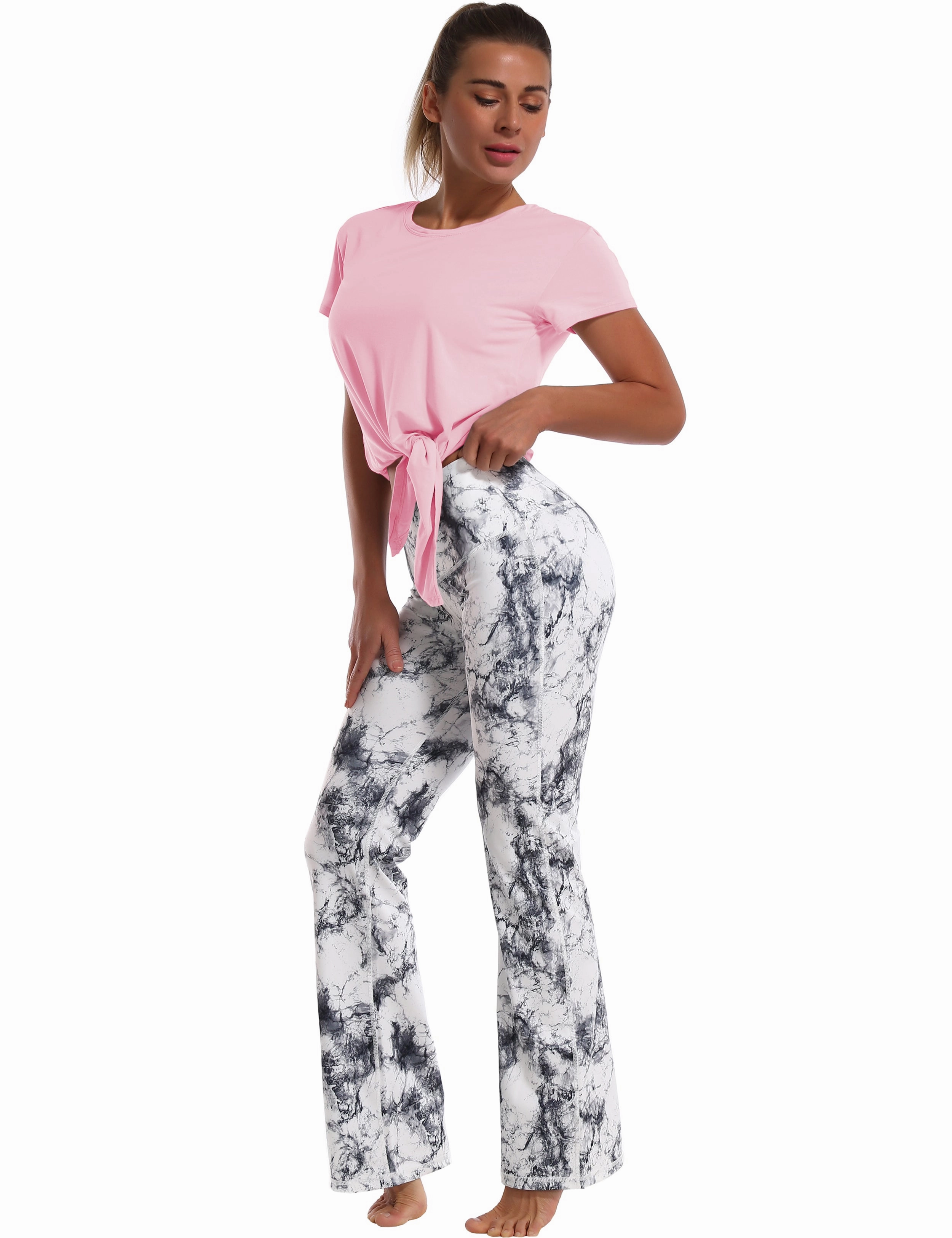 Tie Up Crop Top Short Sleeve T-Shirt lightpink_Golf