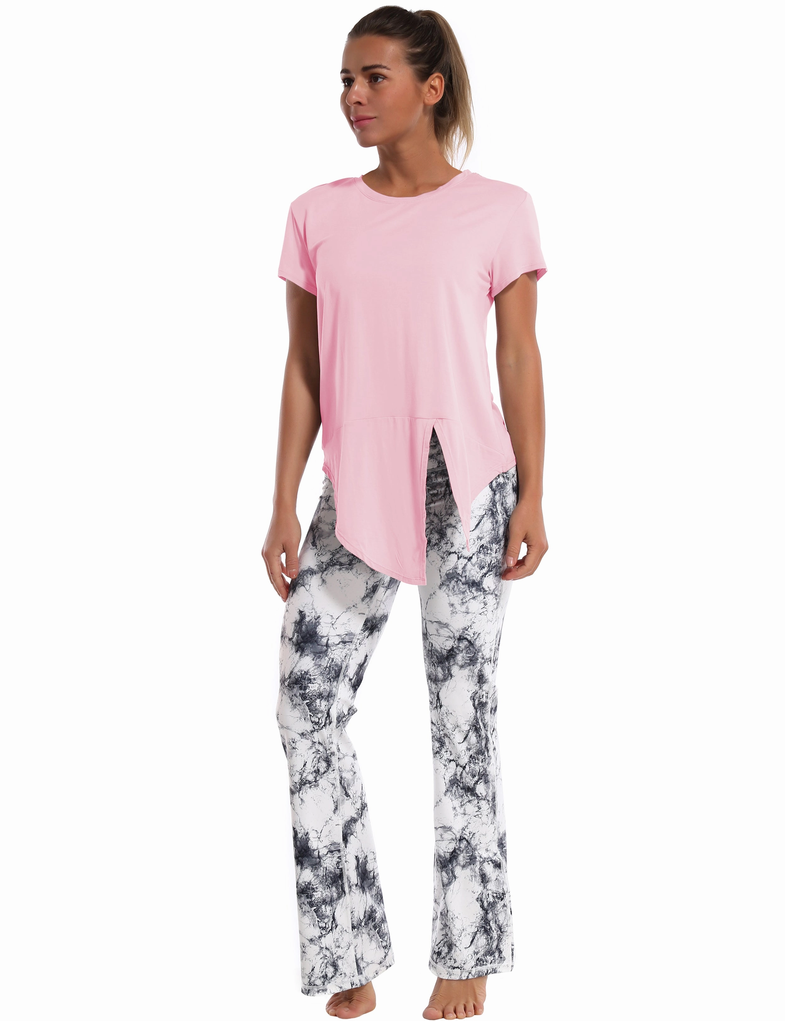 Tie Up Crop Top Short Sleeve T-Shirt lightpink_Golf