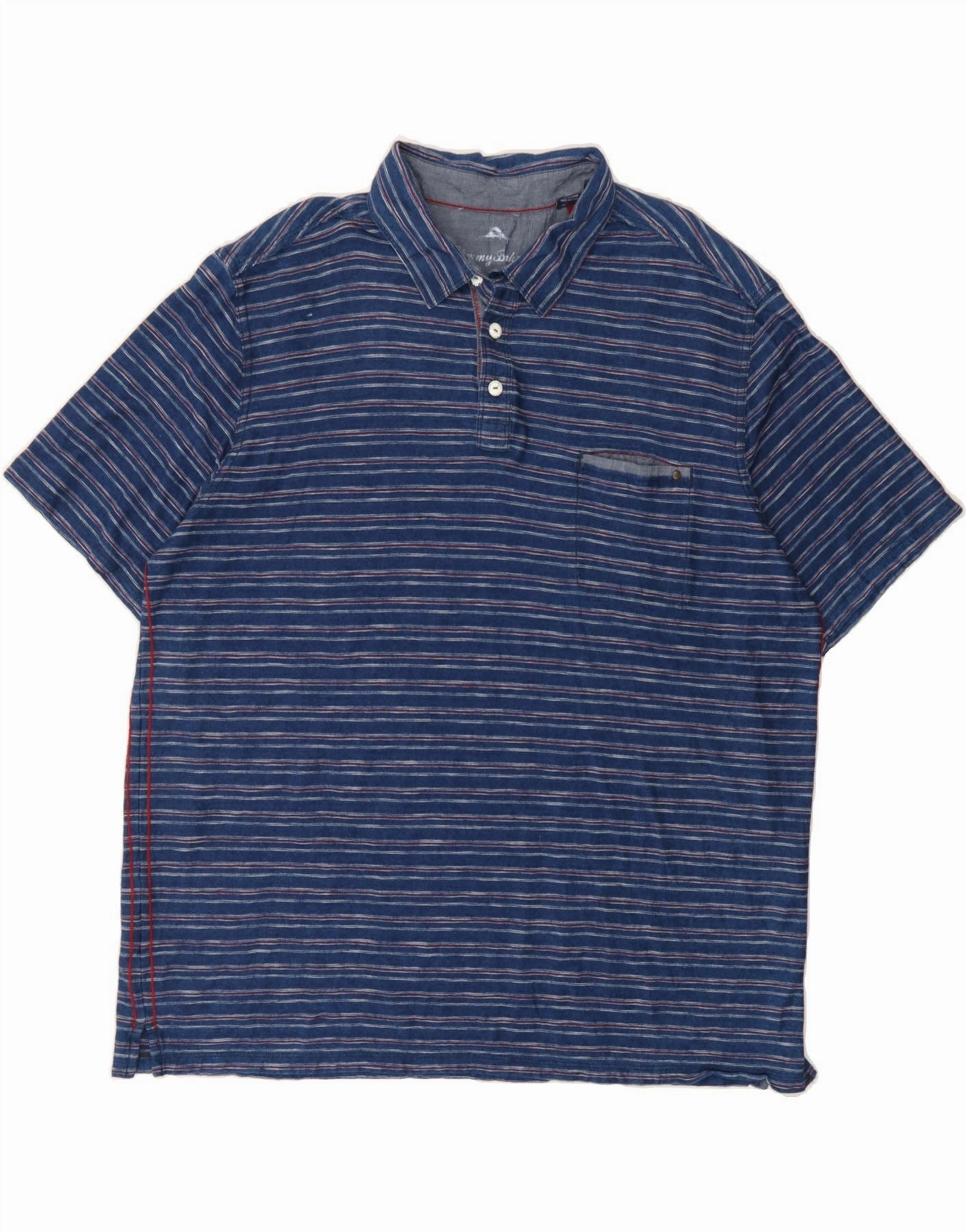 TOMMY BAHAMA Mens Polo Shirt 2XL Navy Blue Striped Cotton