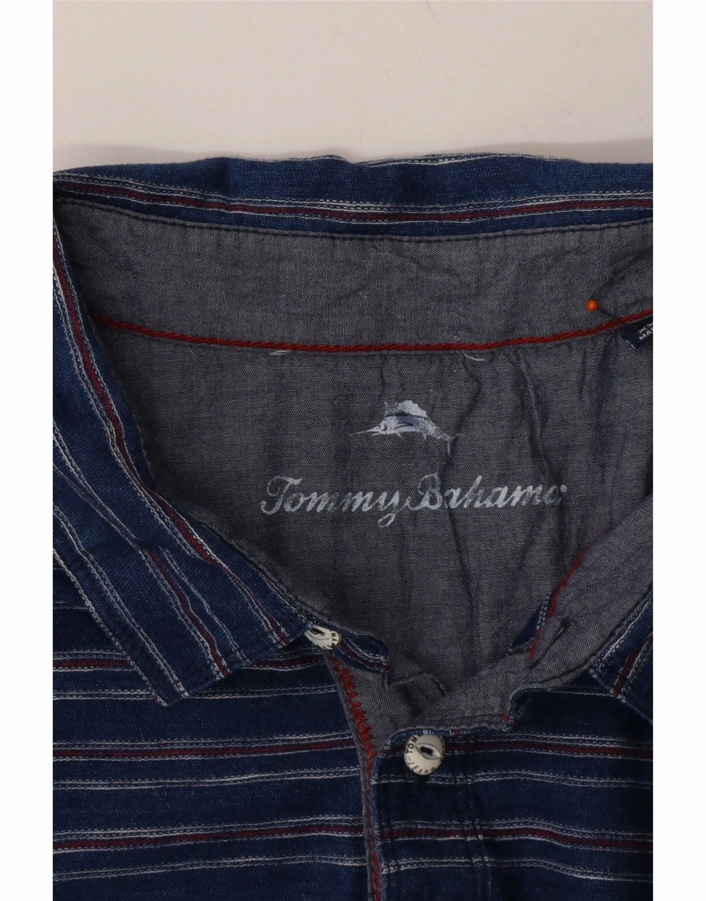 TOMMY BAHAMA Mens Polo Shirt 2XL Navy Blue Striped Cotton